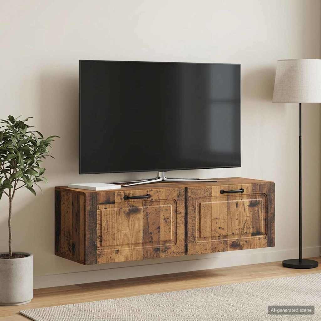 vidaXL Стенно монтиран ТВ шкаф Старо дърво 98 x 31 x 30 см