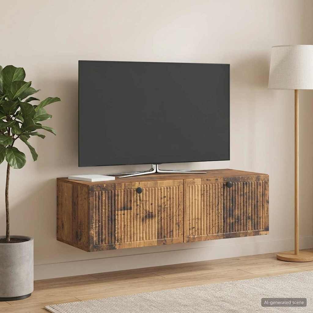 vidaXL Стенно монтиран ТВ шкаф Старо дърво 98 x 41 x 30 см