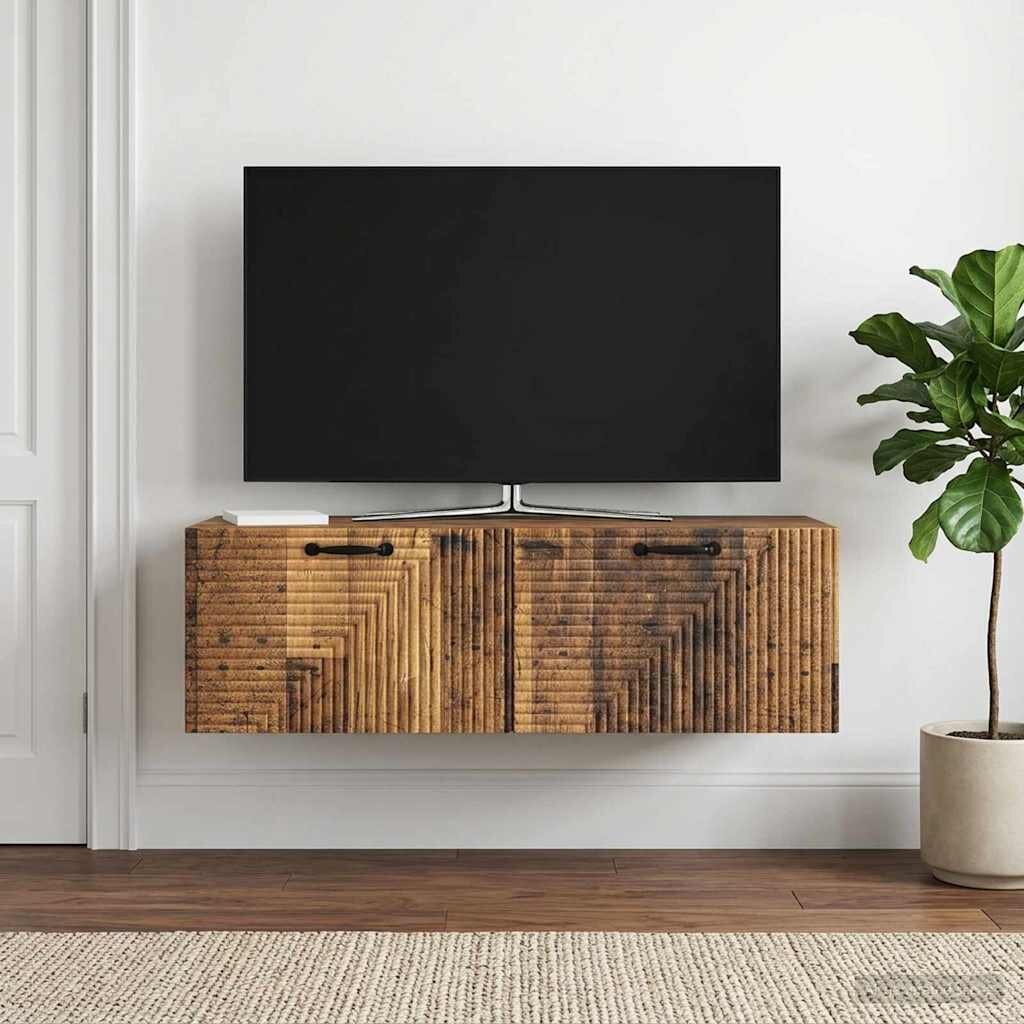 vidaXL Стенно монтиран ТВ шкаф Старо дърво 98 x 41 x 30 см