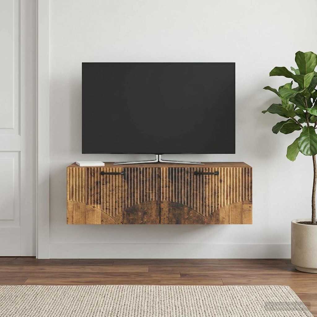 vidaXL Стенно монтиран ТВ шкаф Старо дърво 98 x 41 x 30 см