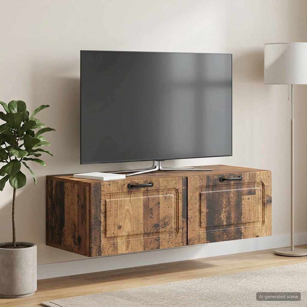 vidaXL Стенно монтиран ТВ шкаф Старо дърво 98 x 41 x 30 см