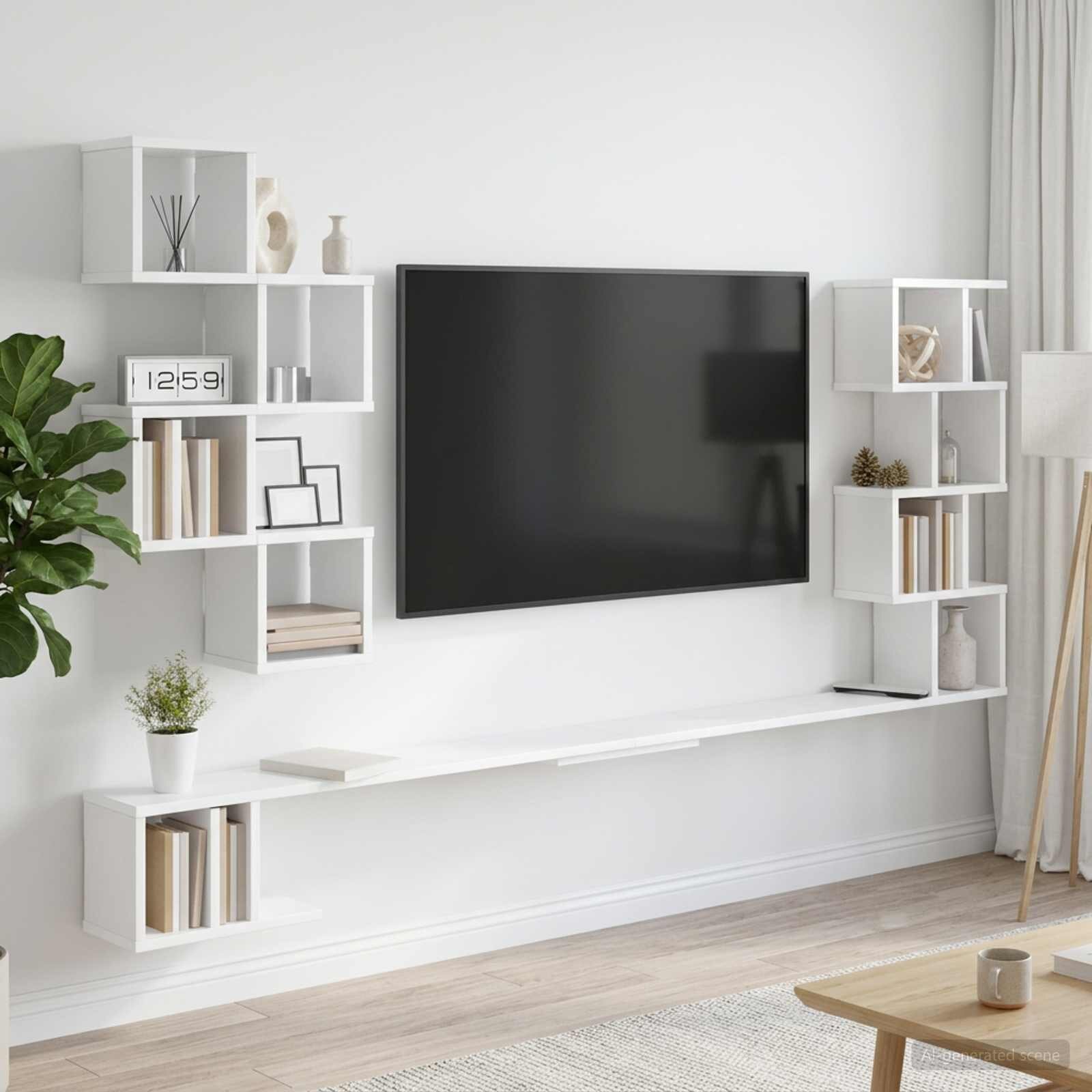 vidaXL Стенно монтирано телевизионно рафтче Бяло 160 x 15 x 94 см
