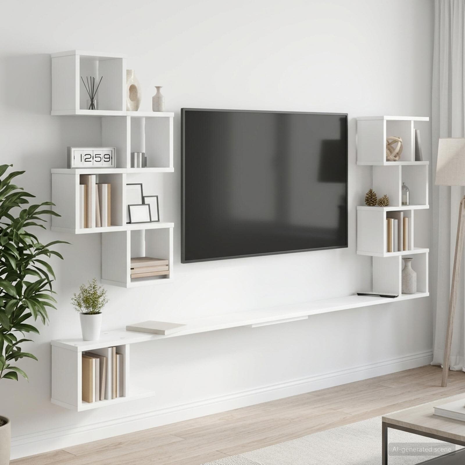 vidaXL Стенно монтирано телевизионно рафтче Бяло 180 x 15 x 94 см