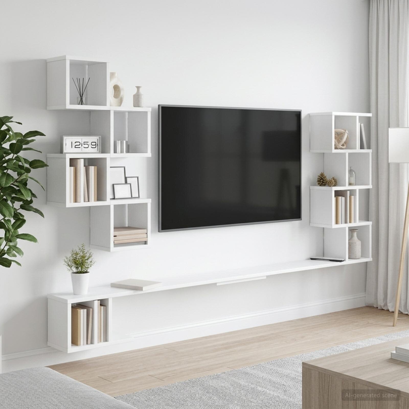 vidaXL Стенно монтирано телевизионно рафтче Бяло 200 x 15 x 94 см