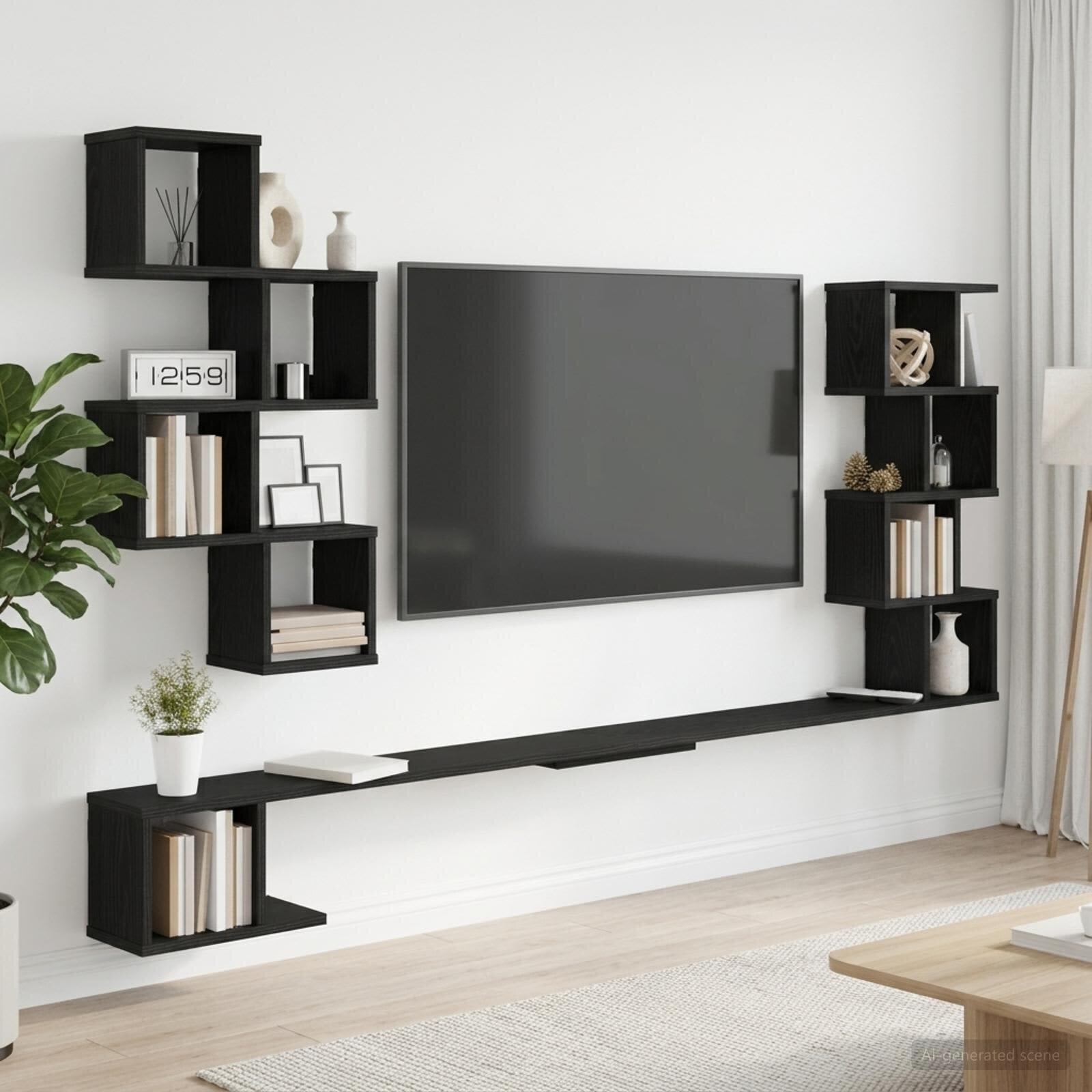 vidaXL Стенно монтирано телевизионно рафтче Черен дъб 160 x 15 x 94 см