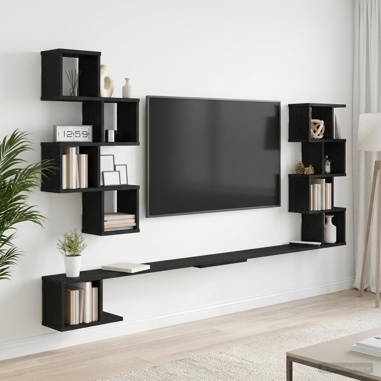 vidaXL Стенно монтирано телевизионно рафтче Черен дъб 180 x 15 x 94 см