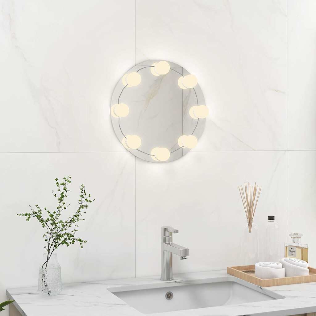 vidaXL Стенно огледало без рамка с LED лампи кръгло стъкло