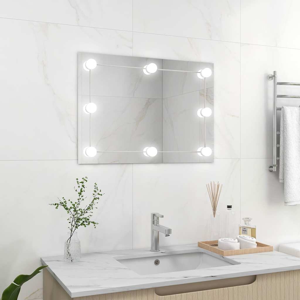 vidaXL Стенно огледало без рамка с LED лампи правоъгълно стъкло