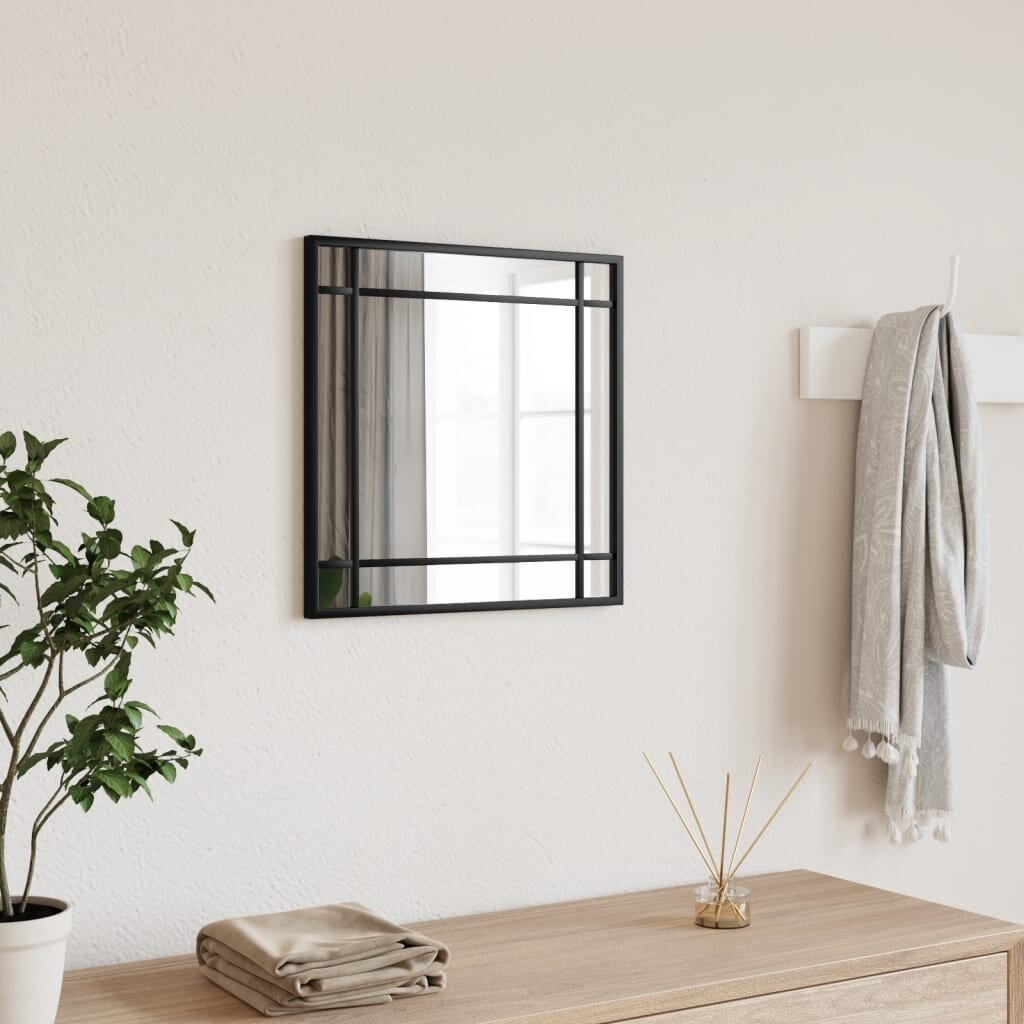 vidaXL Стенно огледало черно 40x40 см квадратно желязо