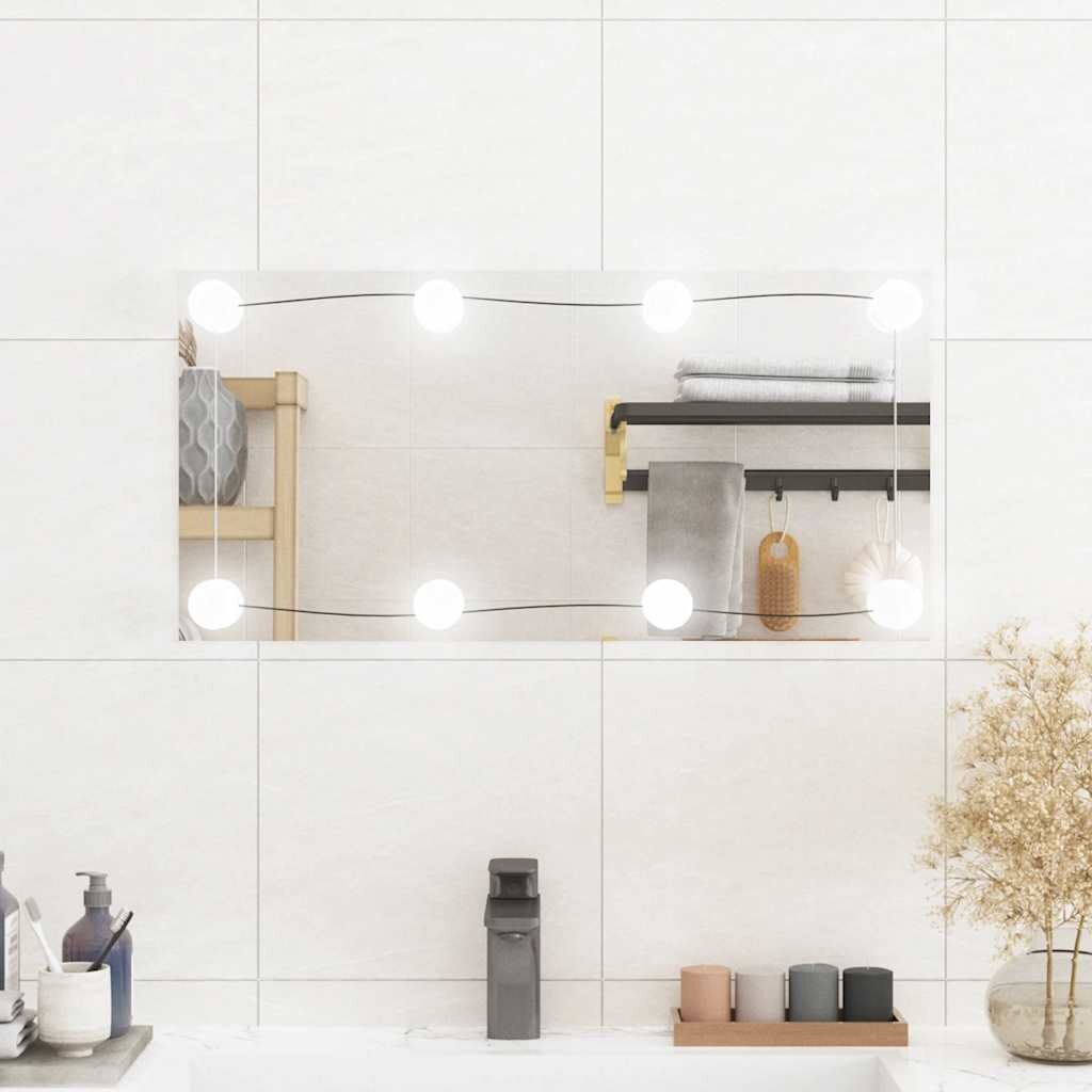 vidaXL Стенно огледало с LED лампи 30x60 см стъкло правоъгълно
