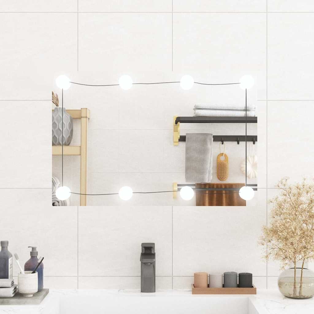 vidaXL Стенно огледало с LED лампи 40x60 см стъкло правоъгълно