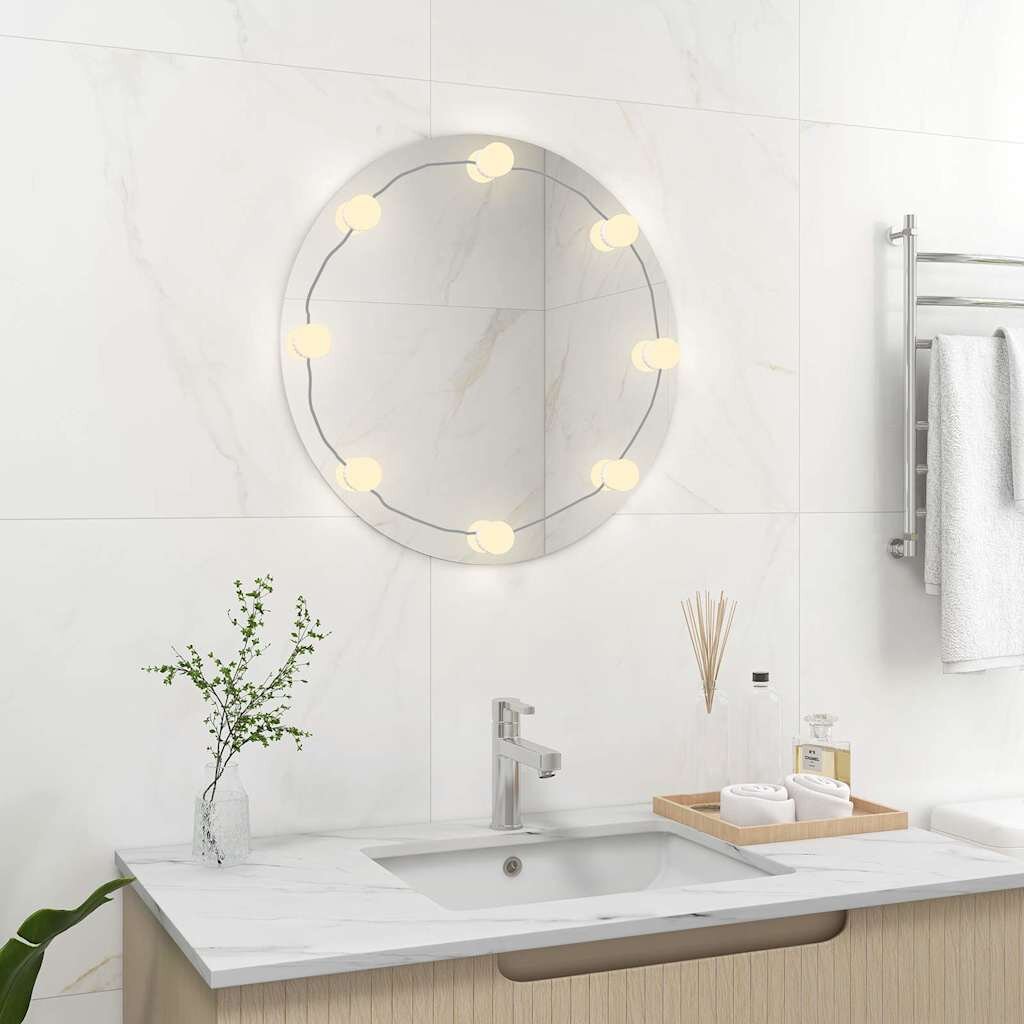 vidaXL Стенно огледало с LED лампи кръгло стъкло