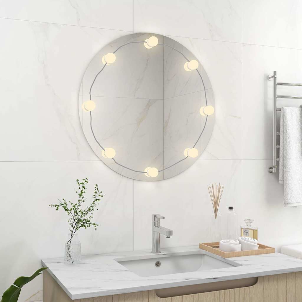 vidaXL Стенно огледало с LED лампи кръгло стъкло