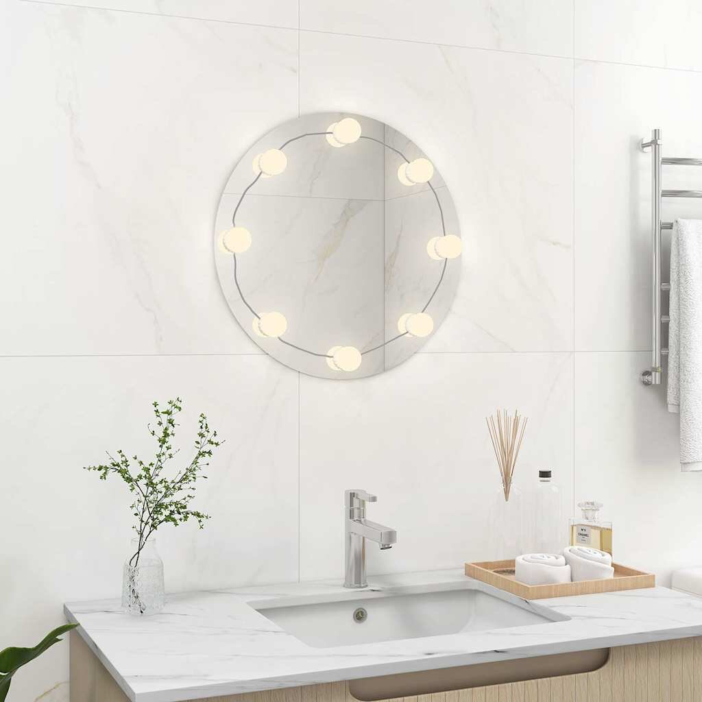 vidaXL Стенно огледало с LED лампи кръгло стъкло