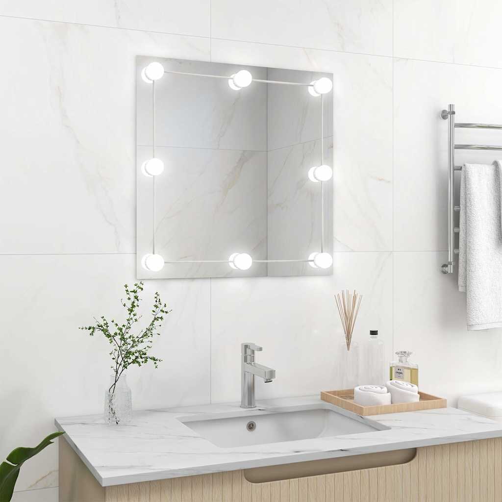 vidaXL Стенно огледало с LED лампи квадратно стъкло
