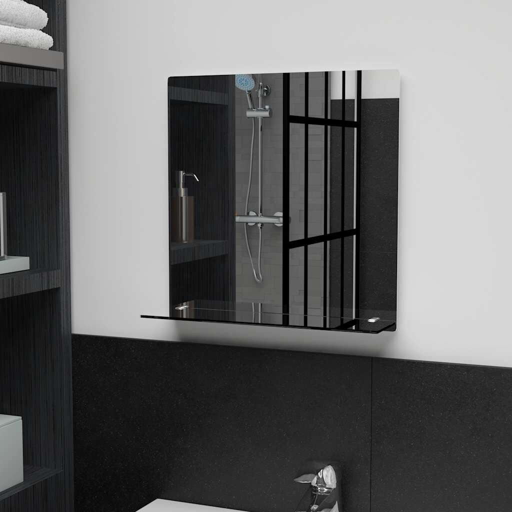 vidaXL Стенно огледало с рафт 40x40 см закалено стъкло