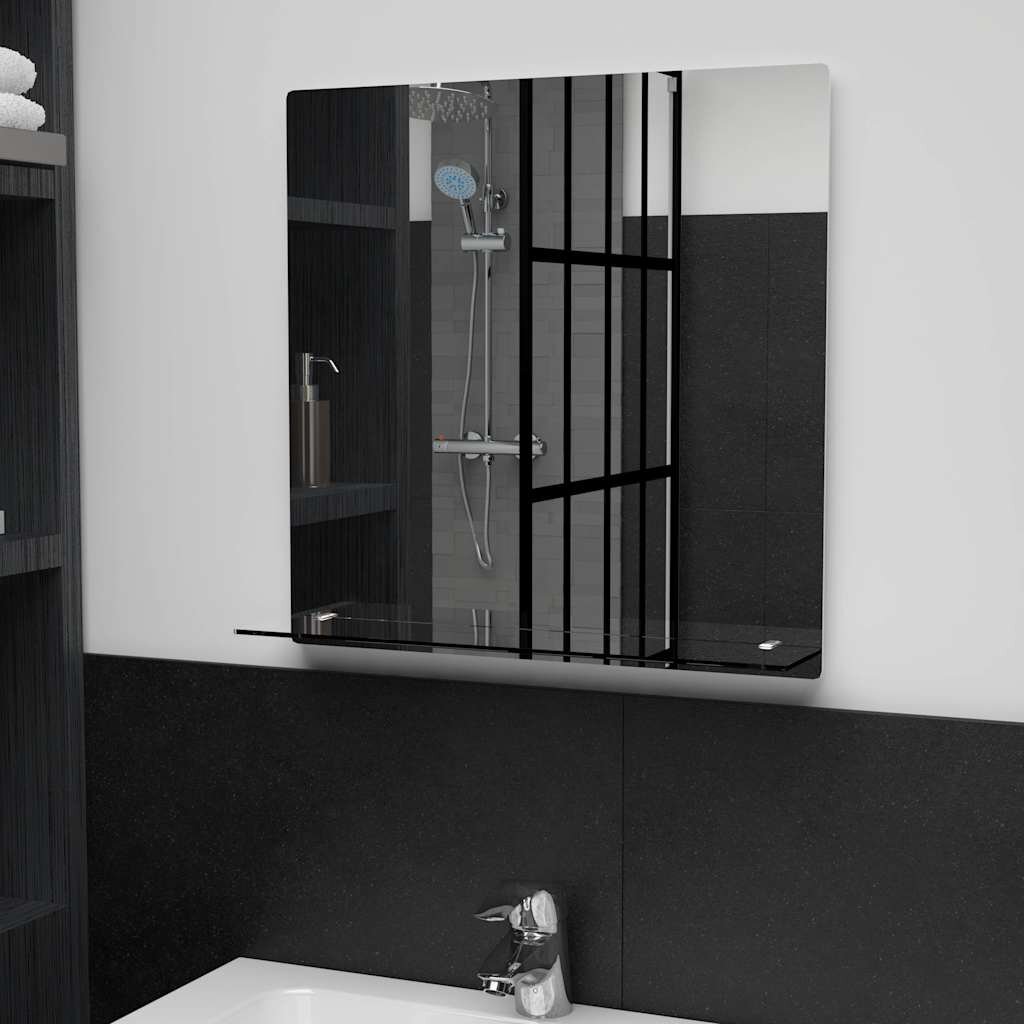 vidaXL Стенно огледало с рафт 50x50 см закалено стъкло
