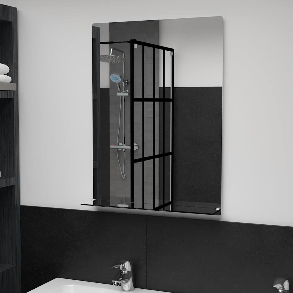 vidaXL Стенно огледало с рафт 50x70 см закалено стъкло