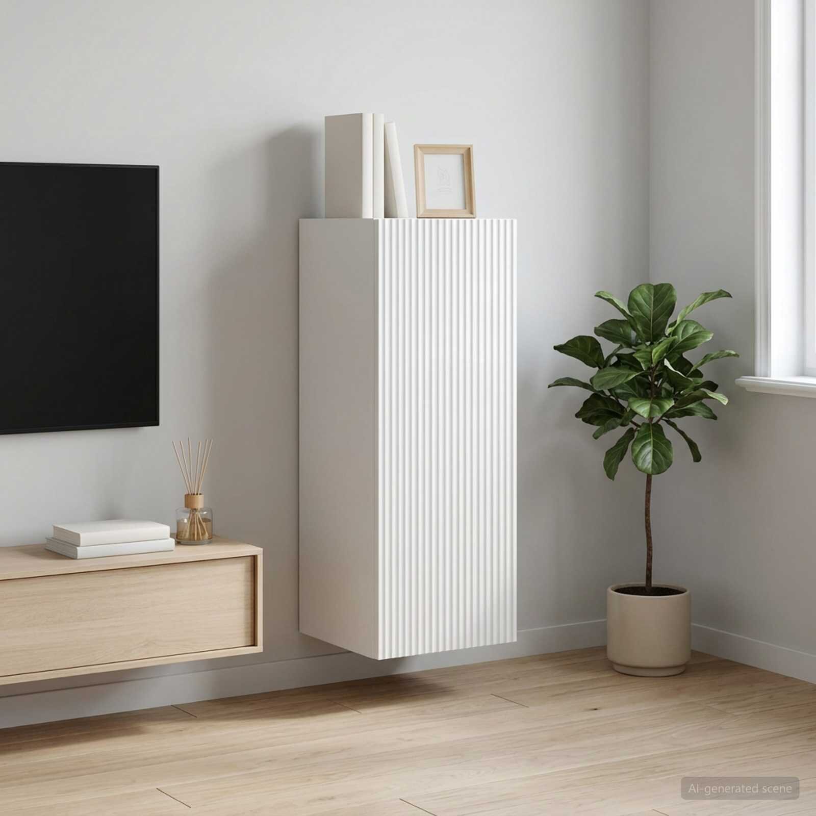 vidaXL Стенно шкафче 33 x 345 x 90 см Инженерна дървесина Бял гланц