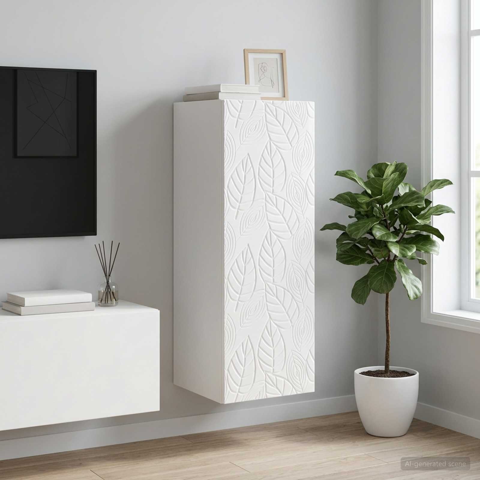 vidaXL Стенно шкафче 33 x 345 x 90 см Инженерна дървесина Бял гланц