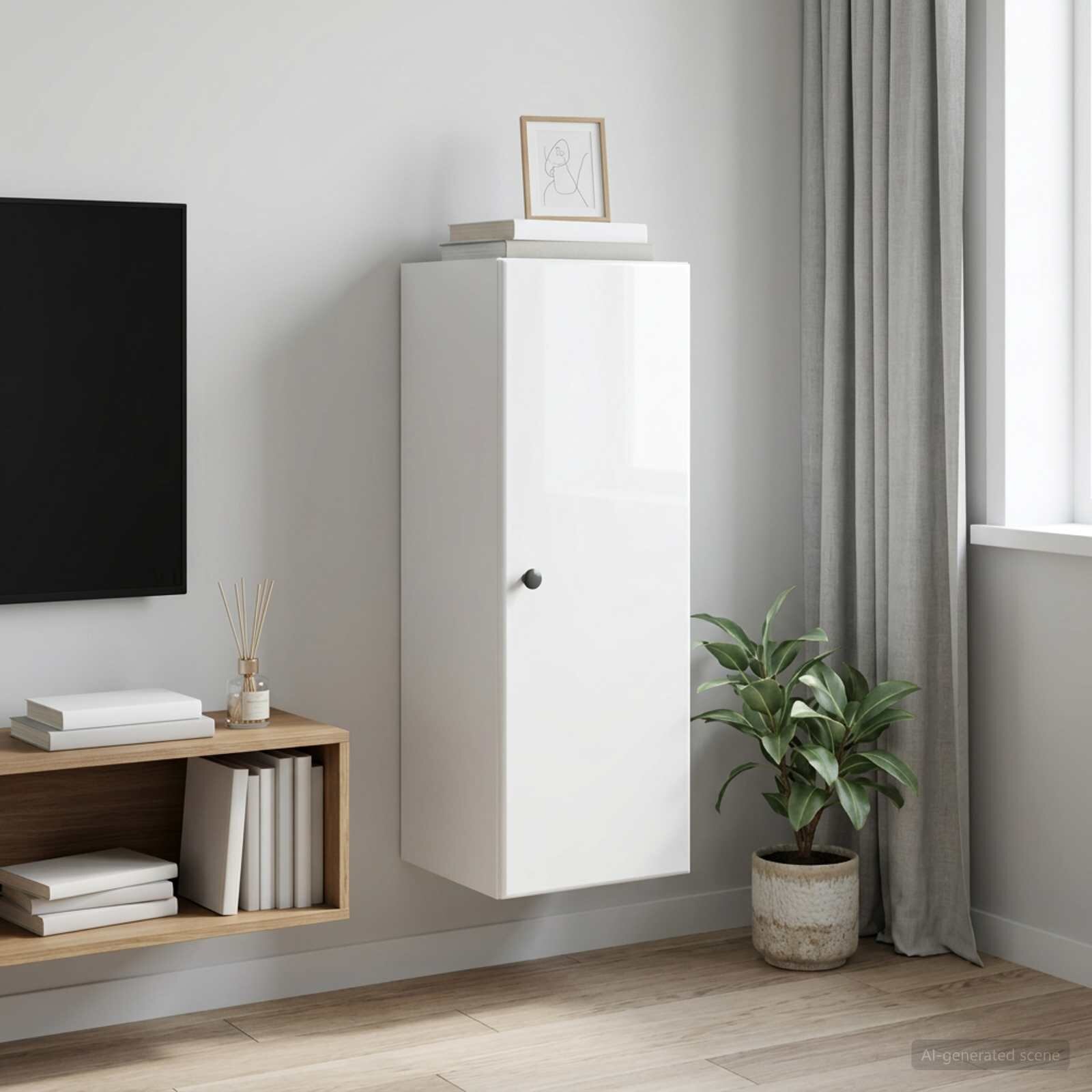 vidaXL Стенно шкафче 33 x 345 x 90 см Инженерна дървесина Бял гланц