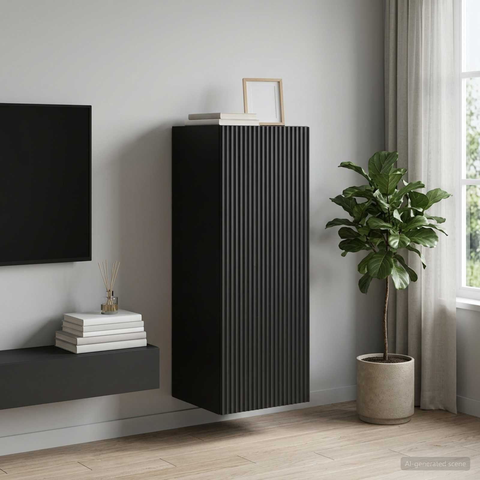 vidaXL Стенно шкафче 33 x 345 x 90 см Инженерна дървесина Черно