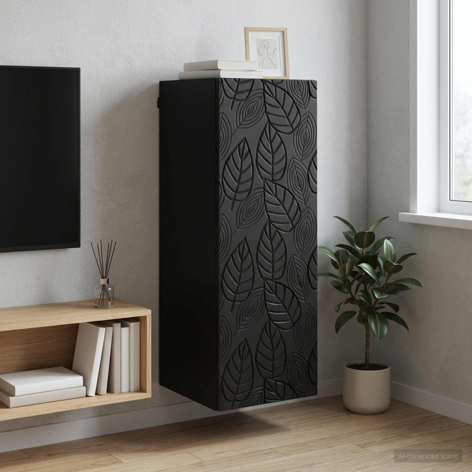 vidaXL Стенно шкафче 33 x 345 x 90 см Инженерна дървесина Черно