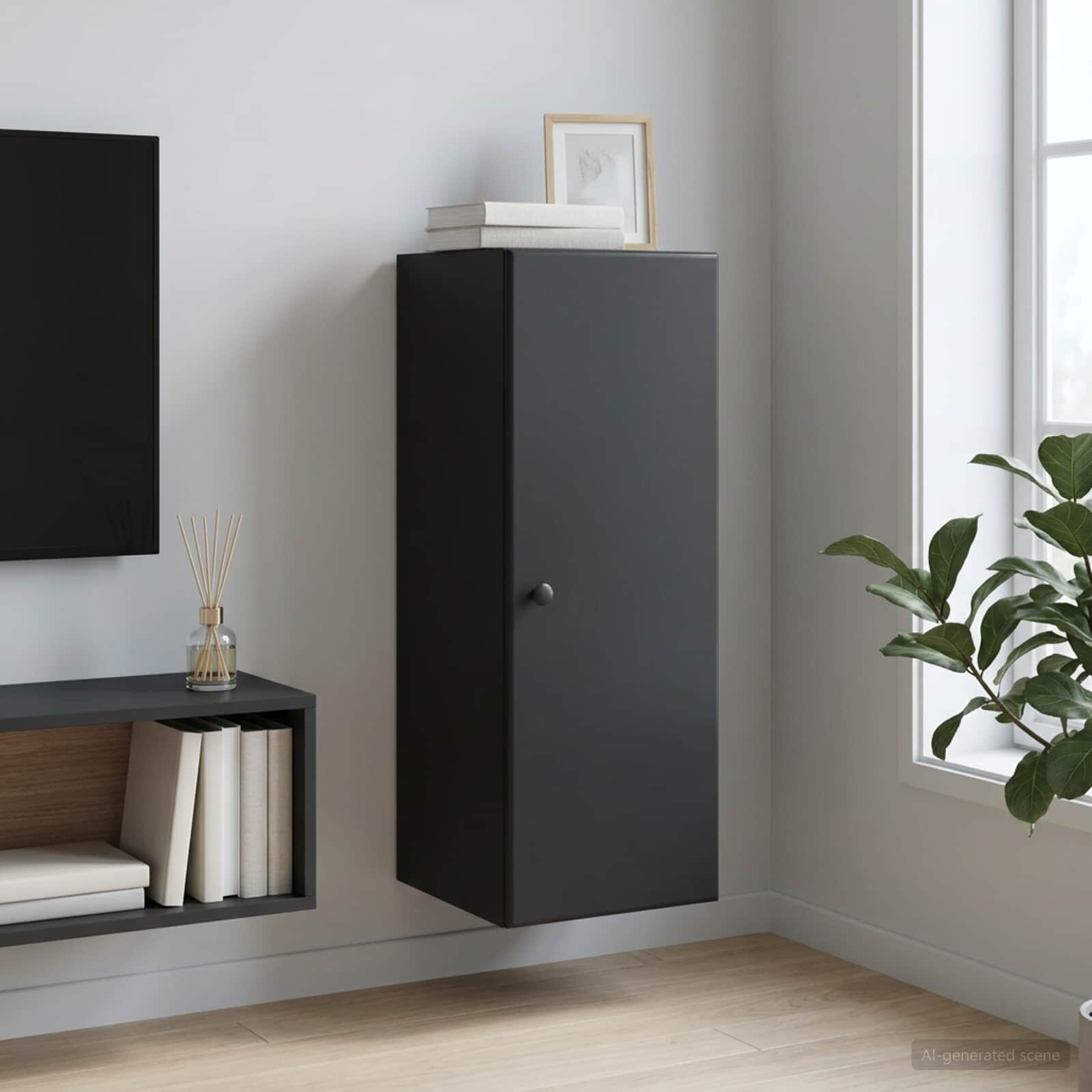 vidaXL Стенно шкафче 33 x 345 x 90 см Инженерна дървесина Черно