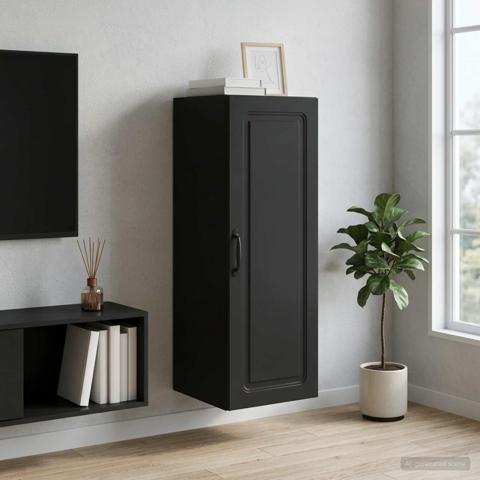 vidaXL Стенно шкафче 33 x 345 x 90 см Инженерна дървесина Черно