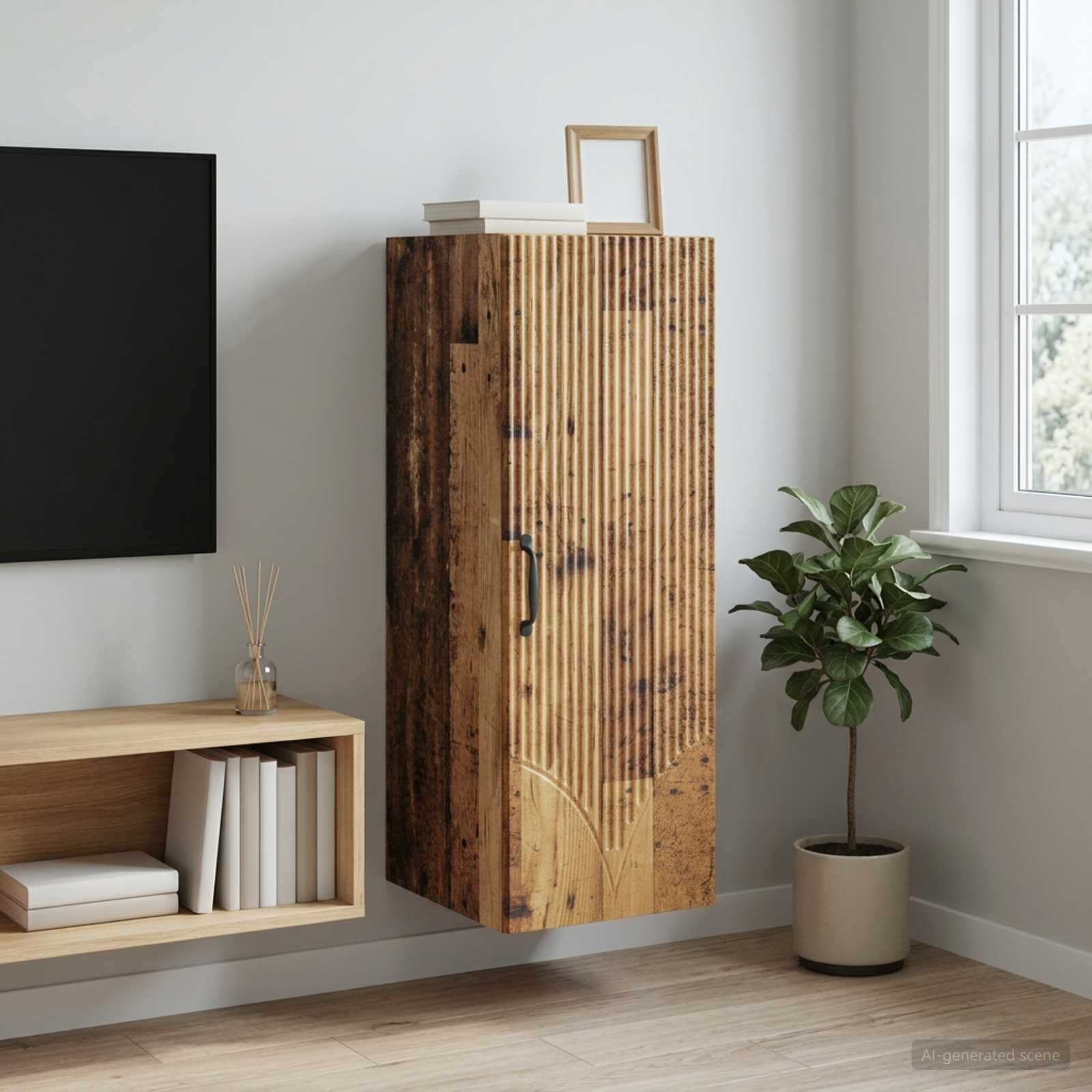 vidaXL Стенно шкафче 33 x 345 x 90 см Инженерна дървесина Старо дърво