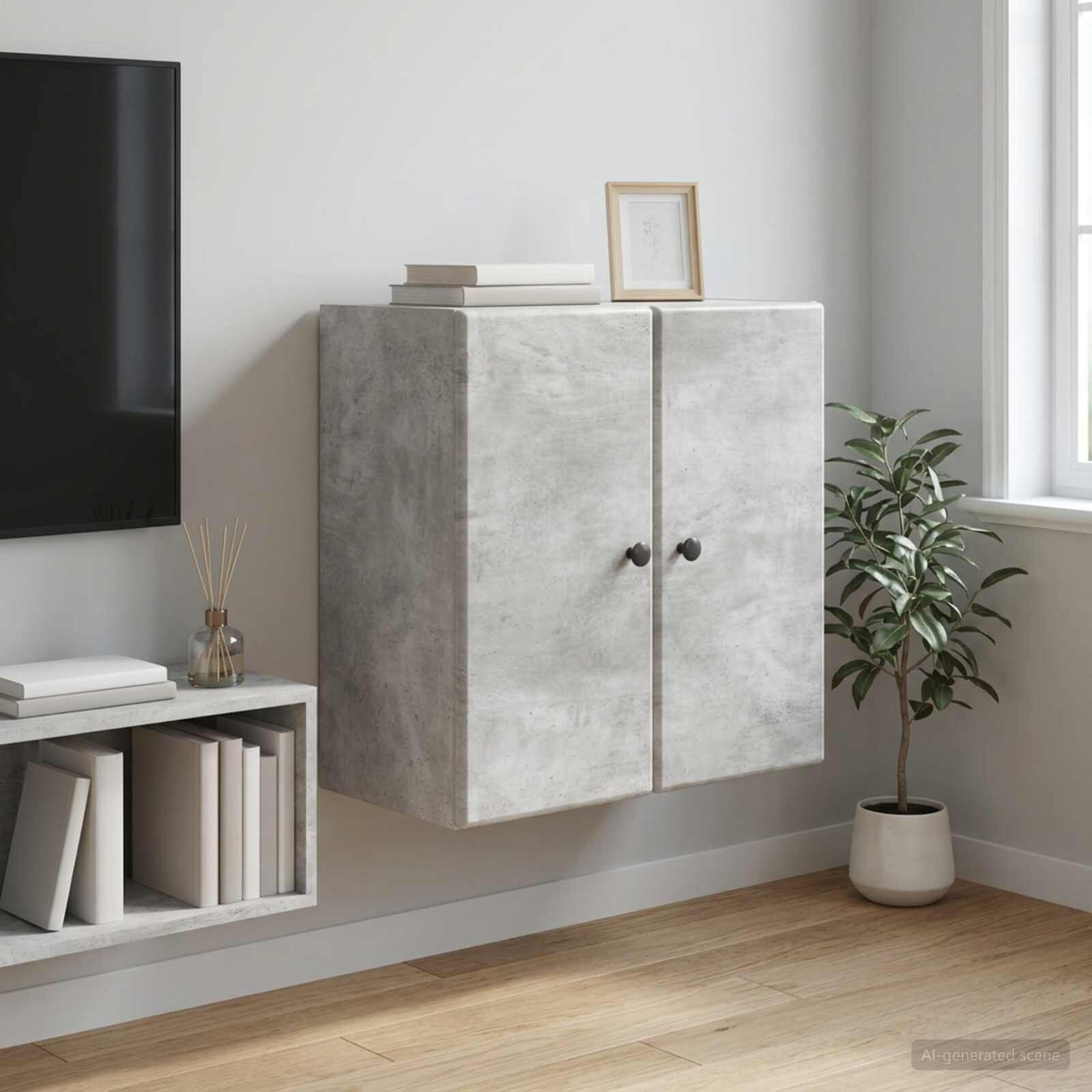 vidaXL Стенно шкафче 59 x 31 x 60 см Инженерна дървесина Бетонно сиво