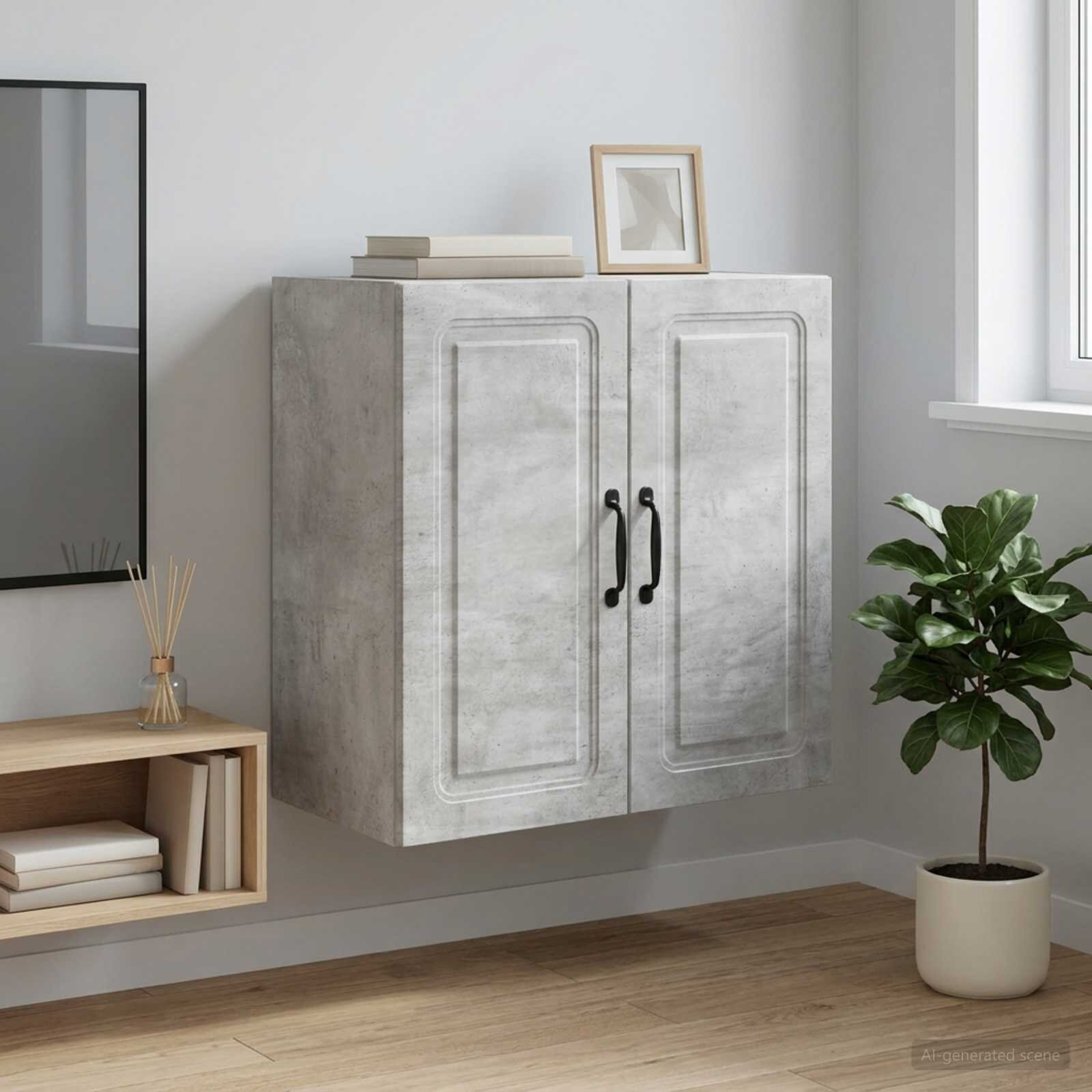 vidaXL Стенно шкафче 59 x 31 x 60 см Инженерна дървесина Бетонно сиво