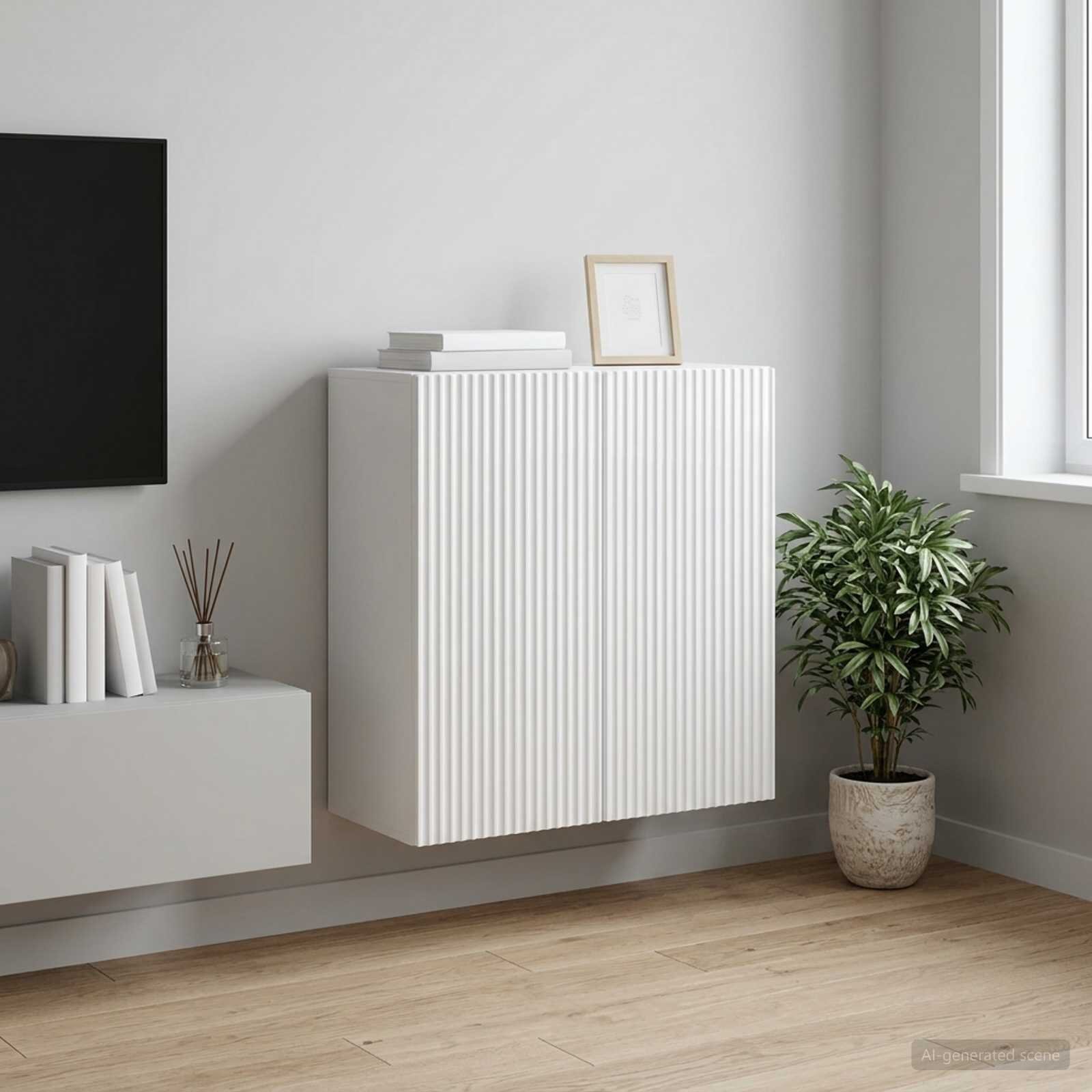 vidaXL Стенно шкафче 59 x 31 x 60 см Инженерна дървесина Бял гланц