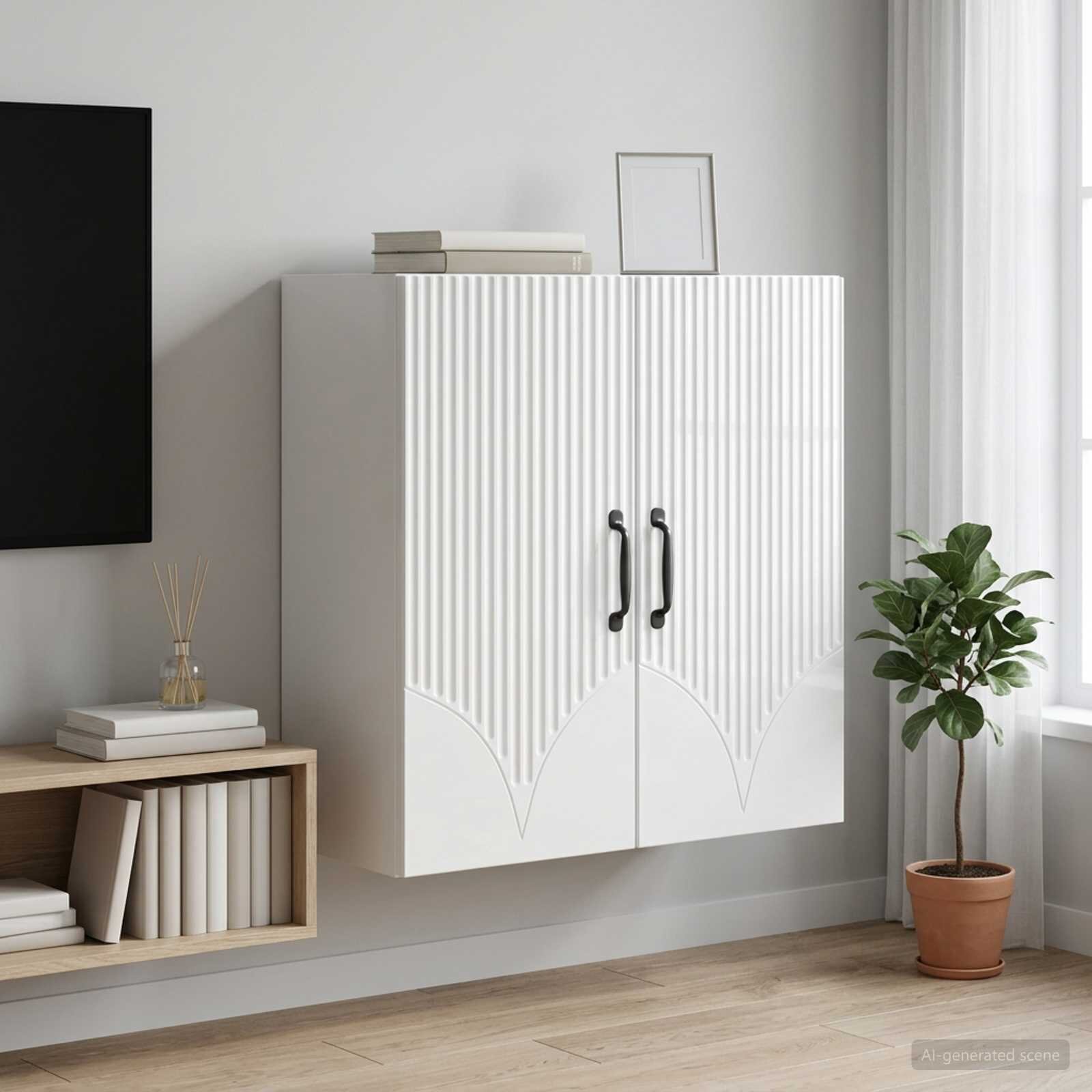 vidaXL Стенно шкафче 59 x 31 x 60 см Инженерна дървесина Бял гланц