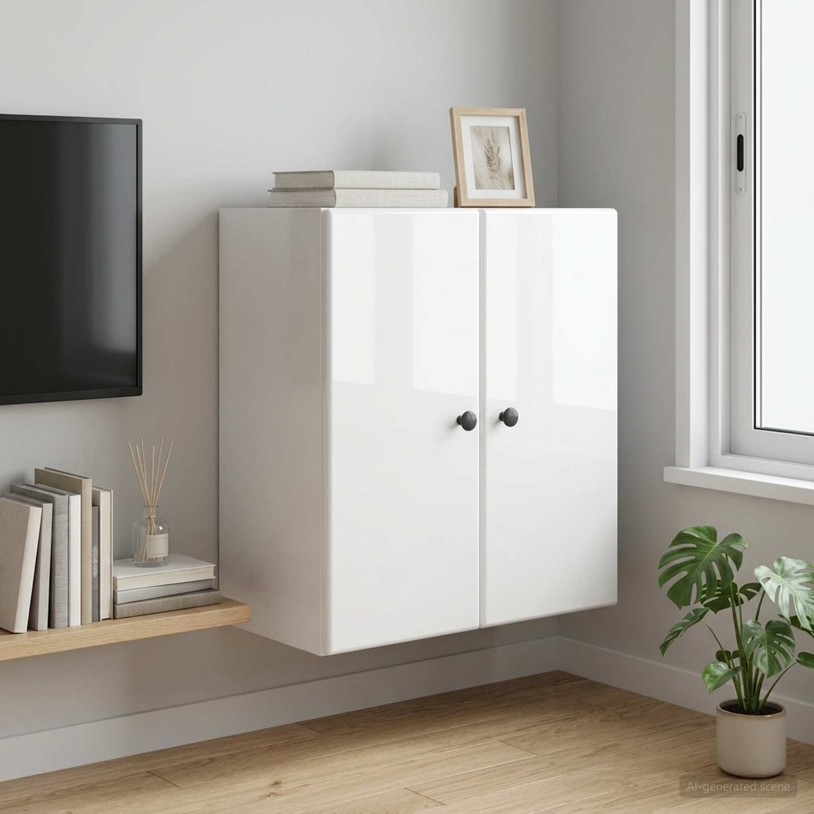 vidaXL Стенно шкафче 59 x 31 x 60 см Инженерна дървесина Бял гланц