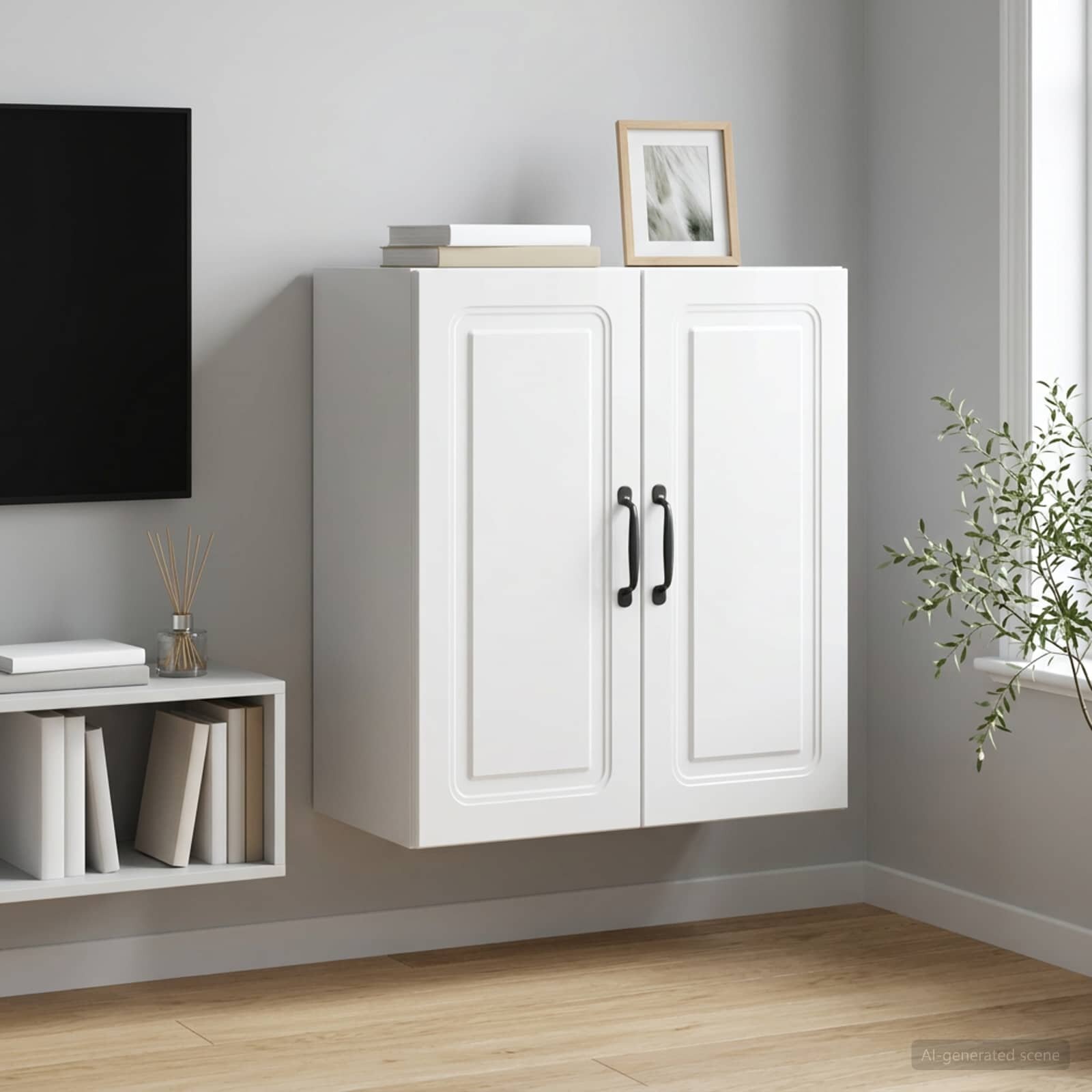 vidaXL Стенно шкафче 59 x 31 x 60 см Инженерна дървесина Бял гланц