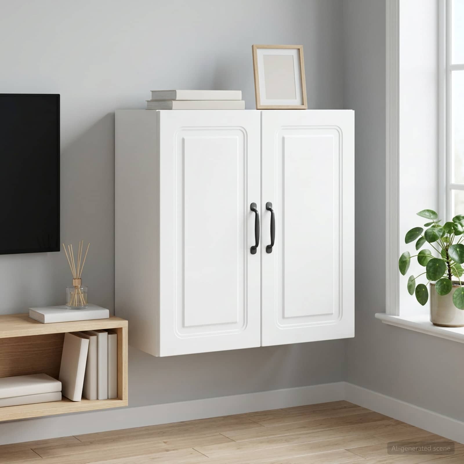 vidaXL Стенно шкафче 59 x 31 x 60 см Инженерна дървесина Бяло