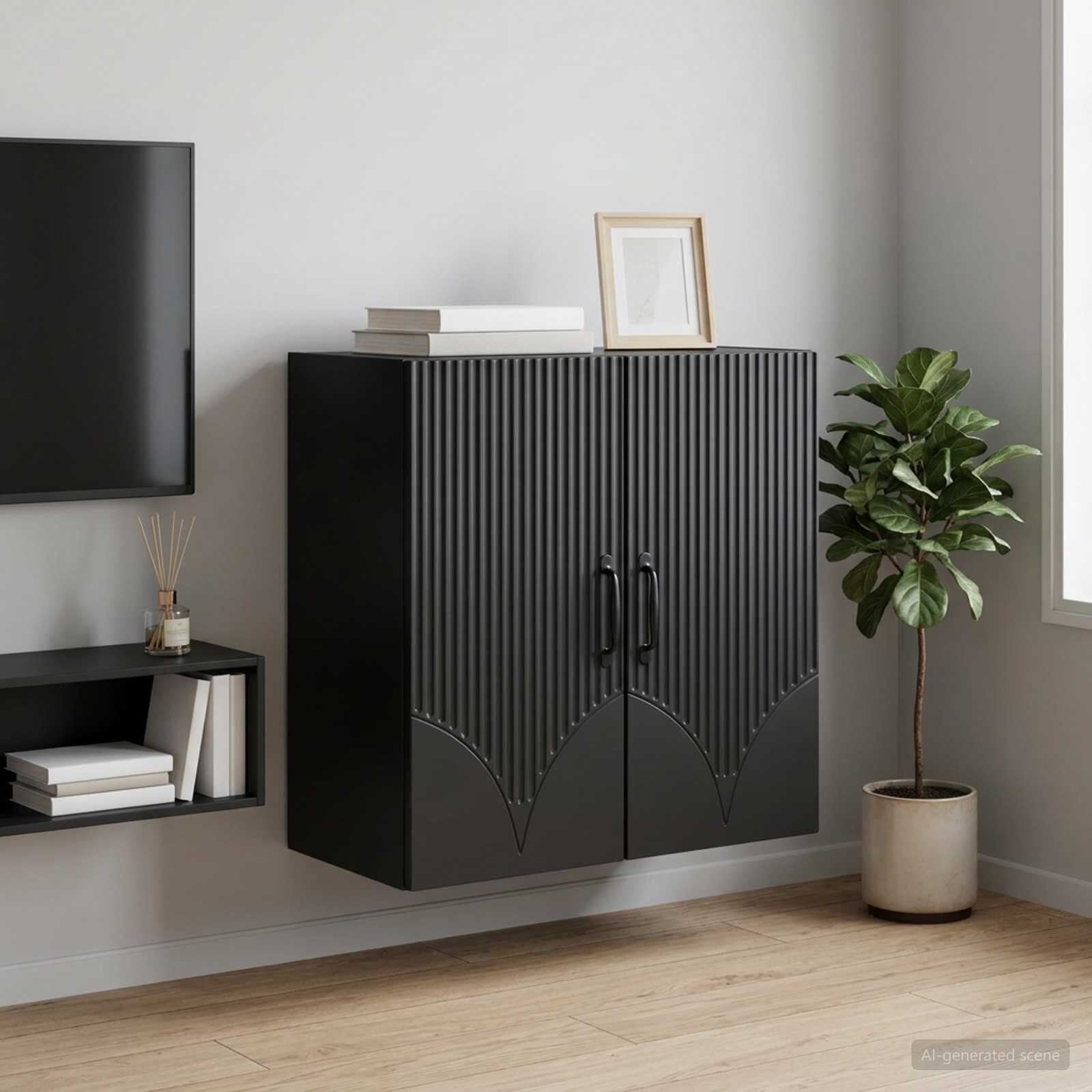 vidaXL Стенно шкафче 59 x 31 x 60 см Инженерна дървесина Черно