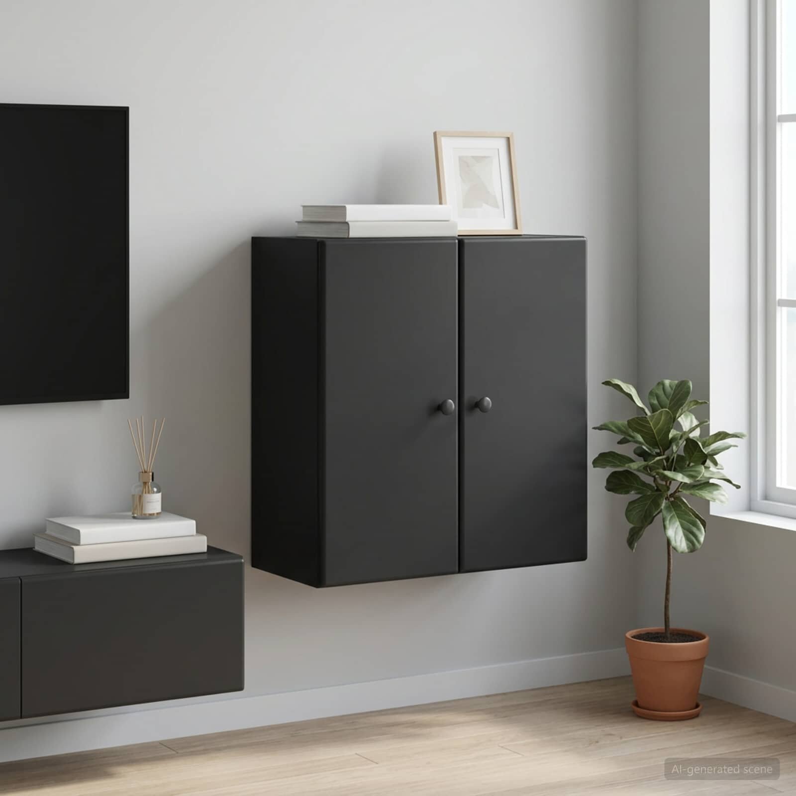 vidaXL Стенно шкафче 59 x 31 x 60 см Инженерна дървесина Черно