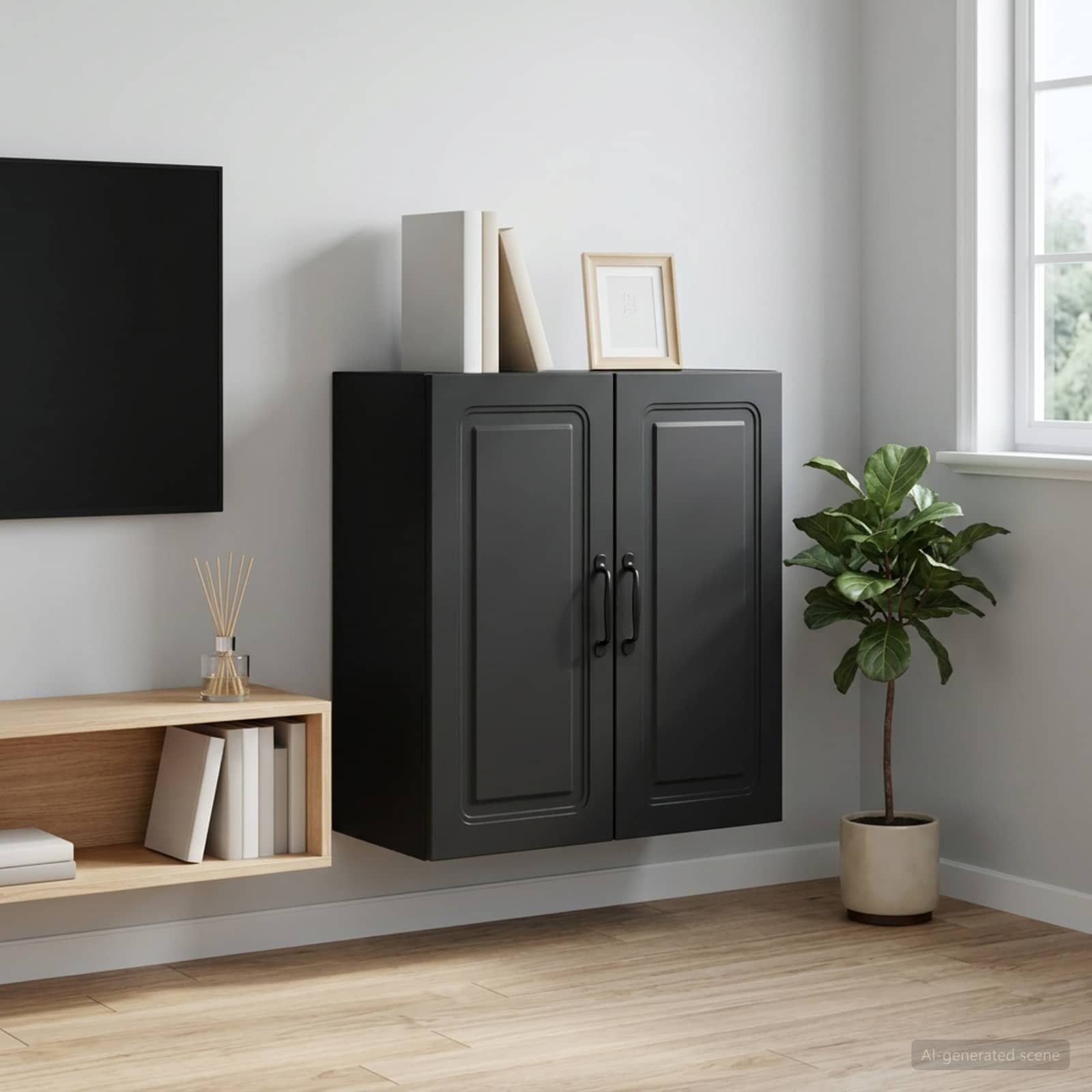 vidaXL Стенно шкафче 59 x 31 x 60 см Инженерна дървесина Черно
