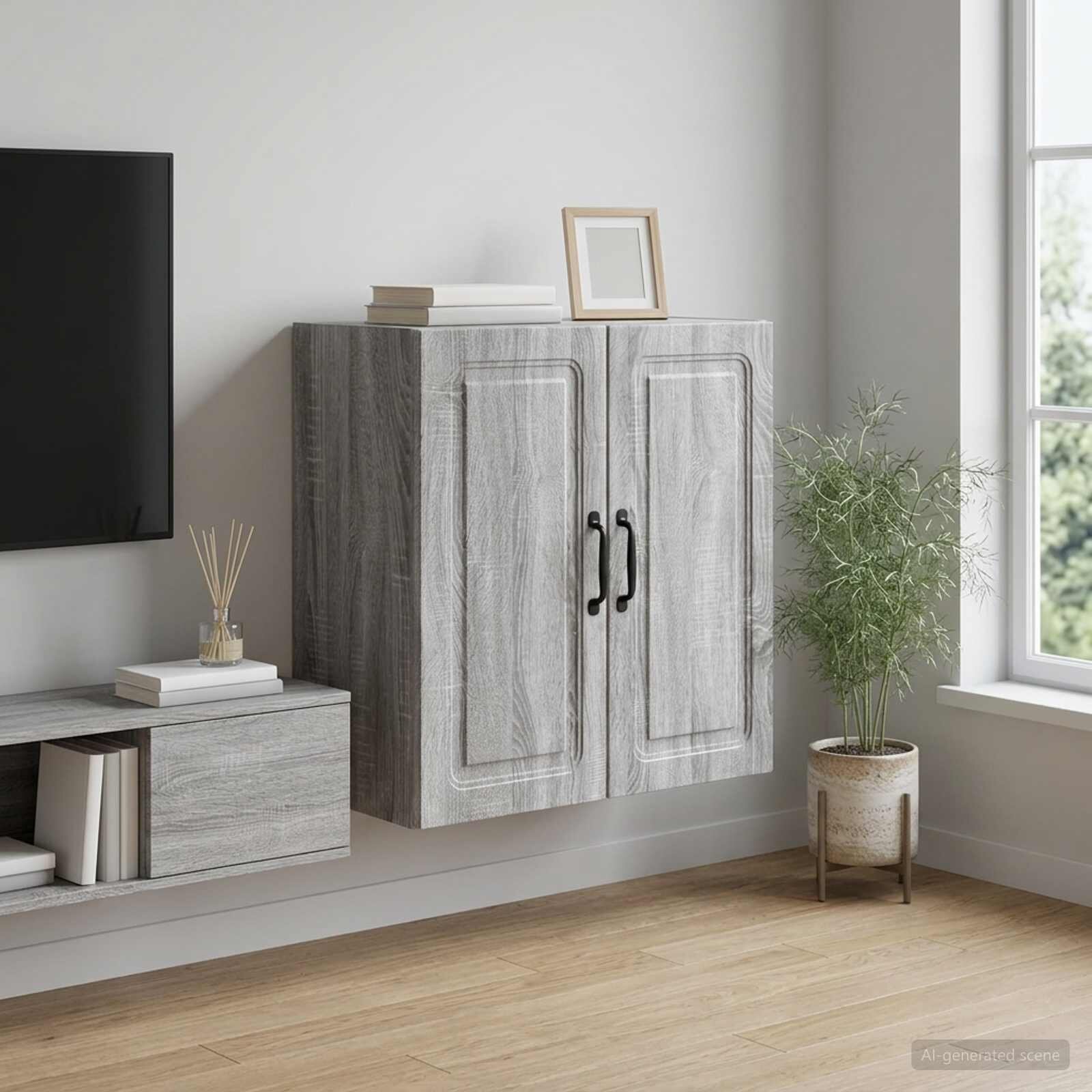 vidaXL Стенно шкафче 59 x 31 x 60 см Инженерна дървесина Сив Сонома