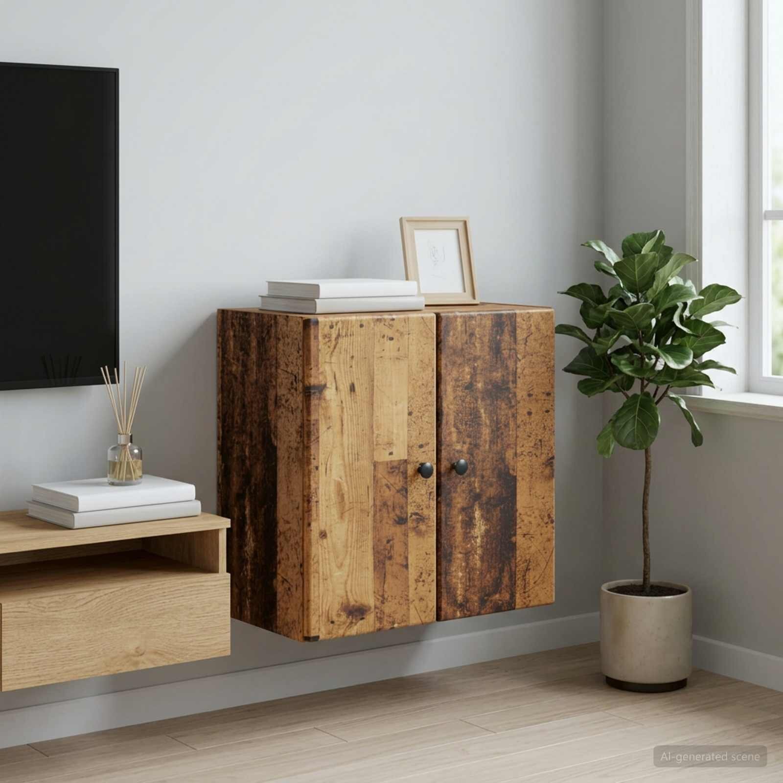 vidaXL Стенно шкафче 59 x 31 x 60 см Инженерна дървесина Старо дърво