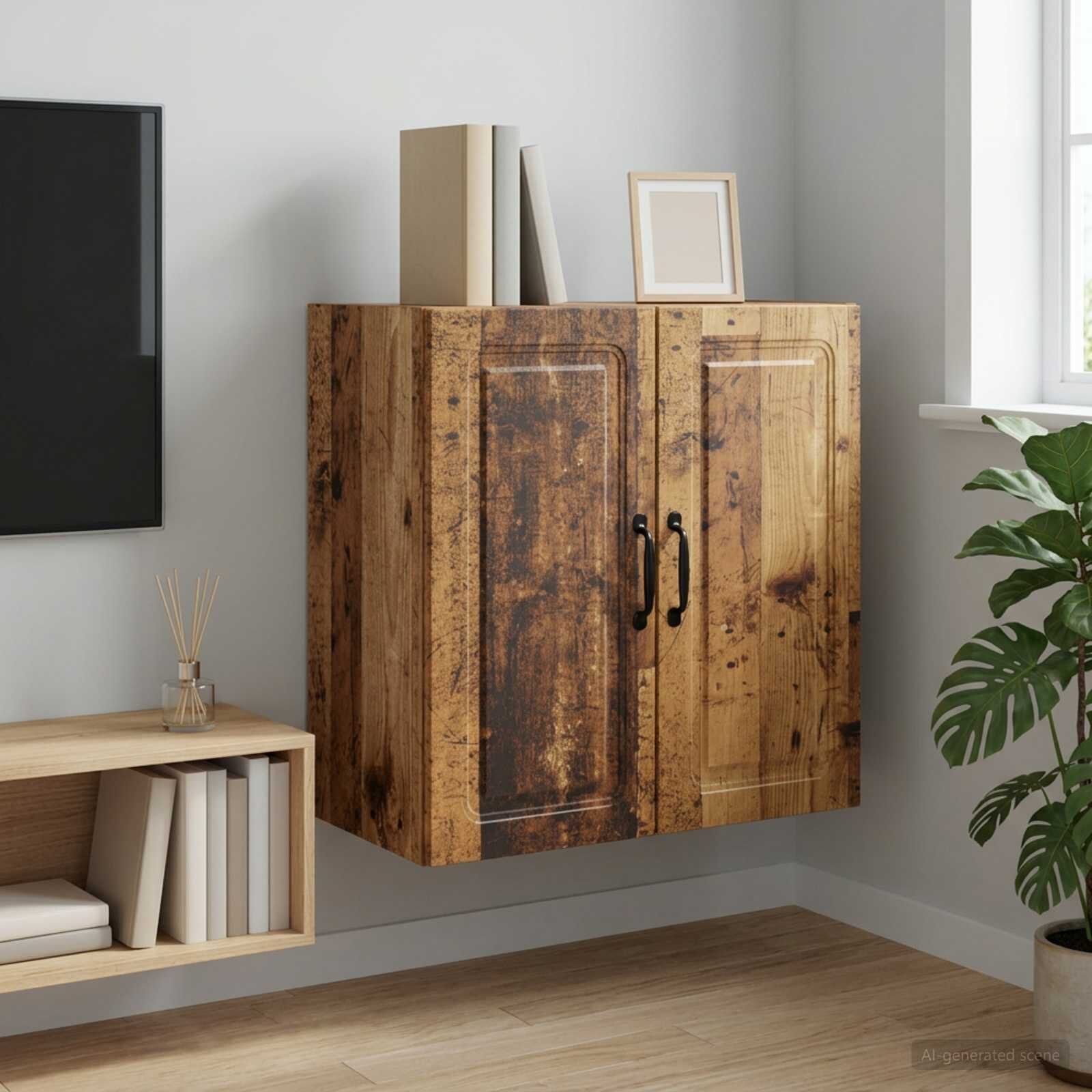 vidaXL Стенно шкафче 59 x 31 x 60 см Инженерна дървесина Старо дърво
