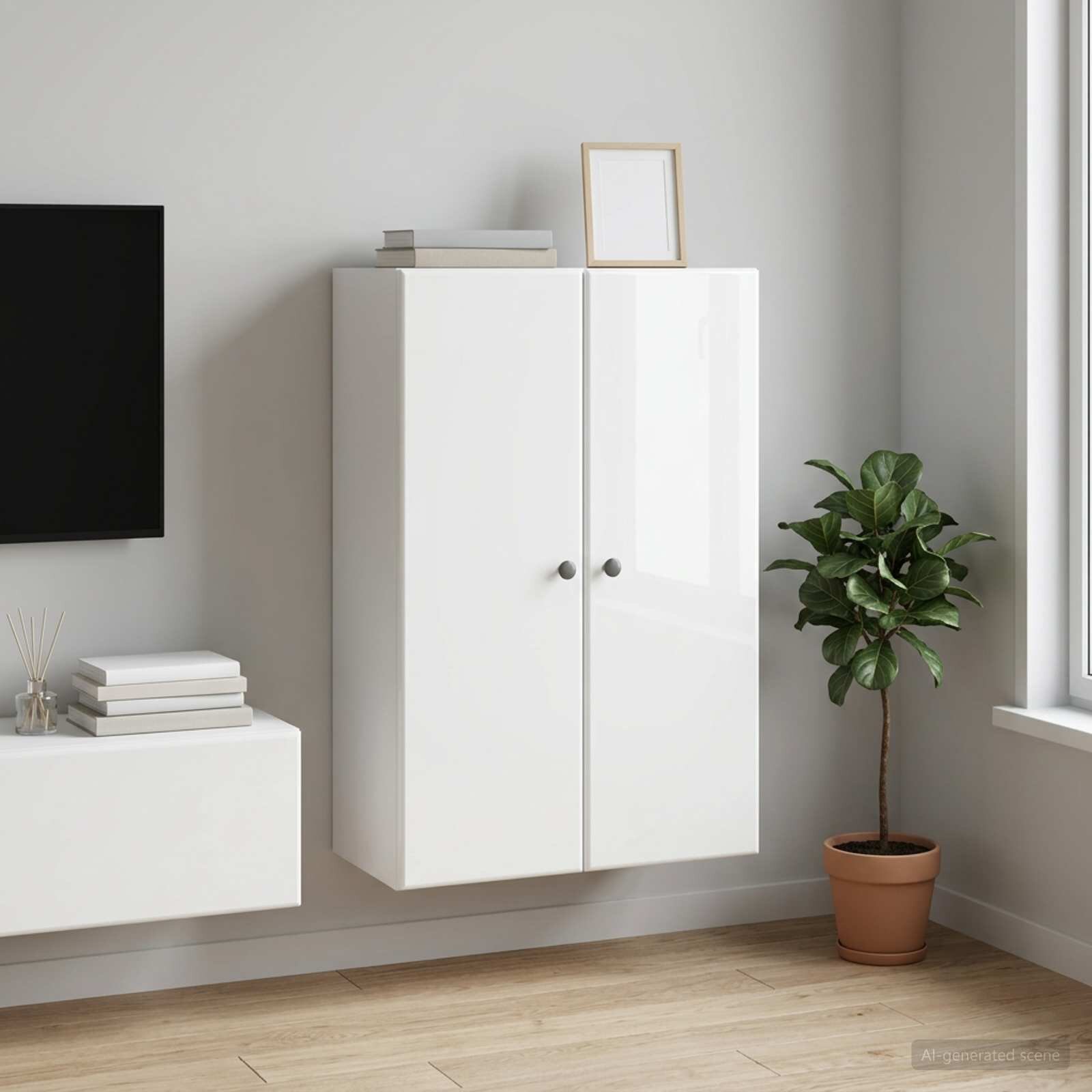 vidaXL Стенно шкафче 66 x 345 x 90 см Инженерна дървесина Бял гланц