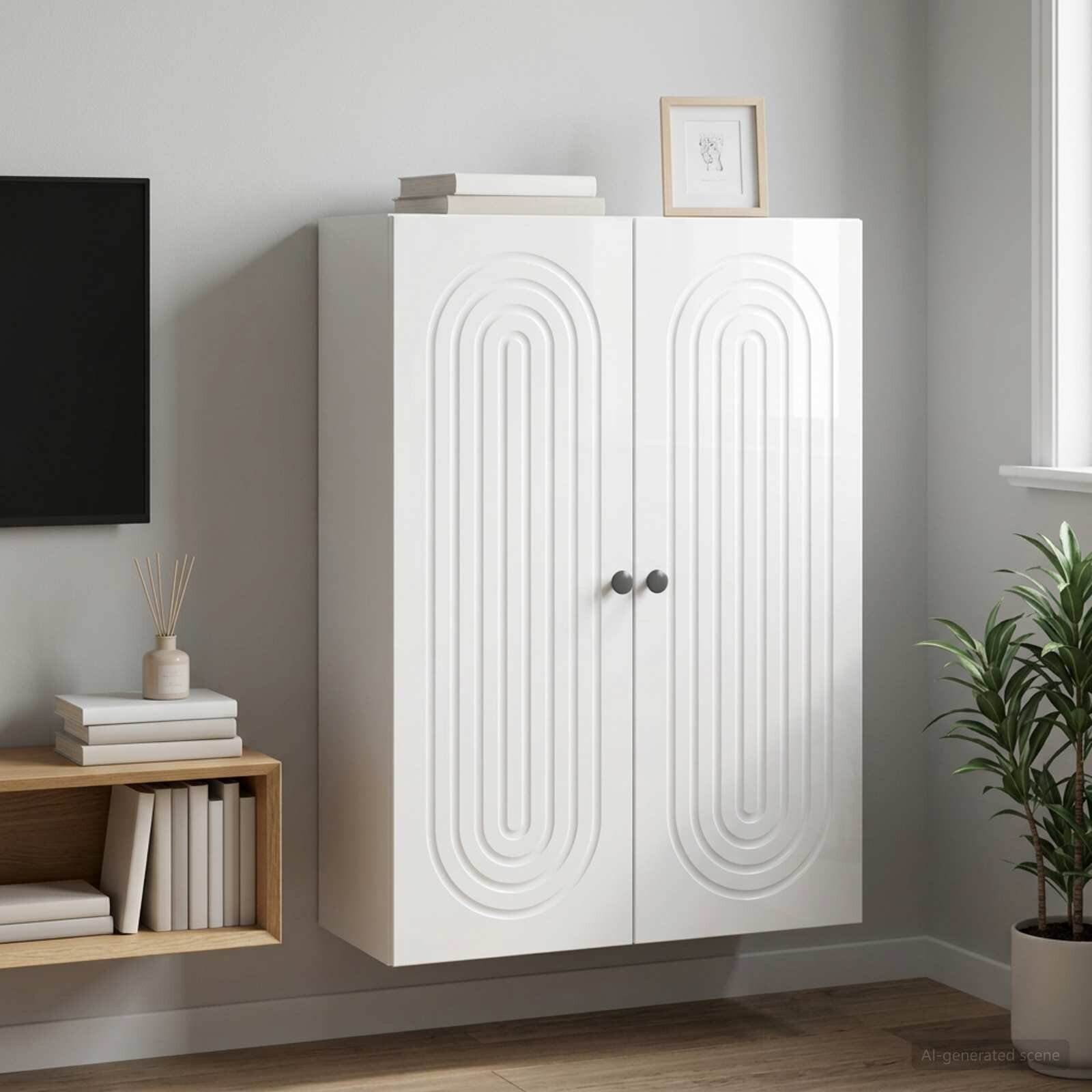 vidaXL Стенно шкафче 66 x 345 x 90 см Инженерна дървесина Бял гланц