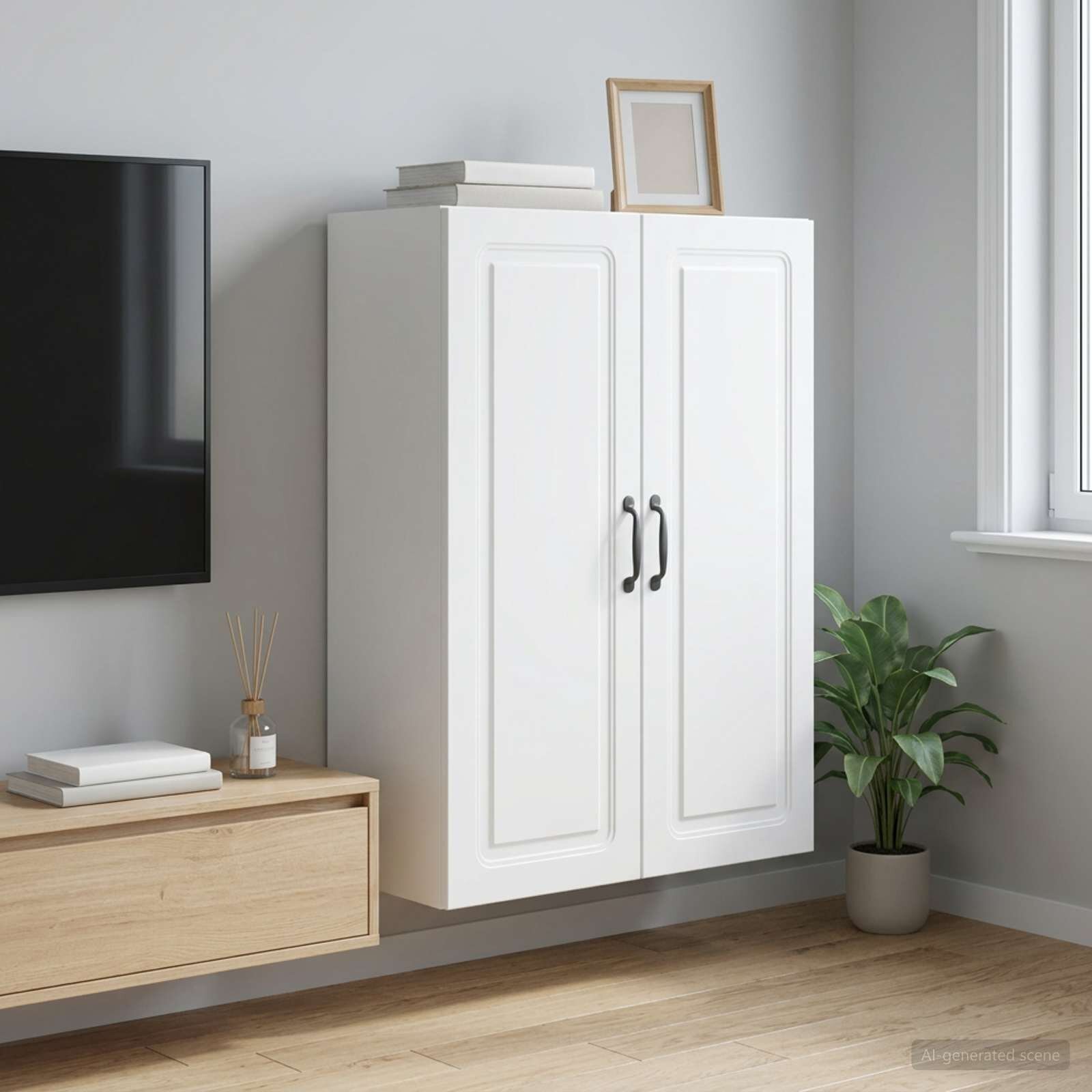 vidaXL Стенно шкафче 66 x 345 x 90 см Инженерна дървесина Бяло