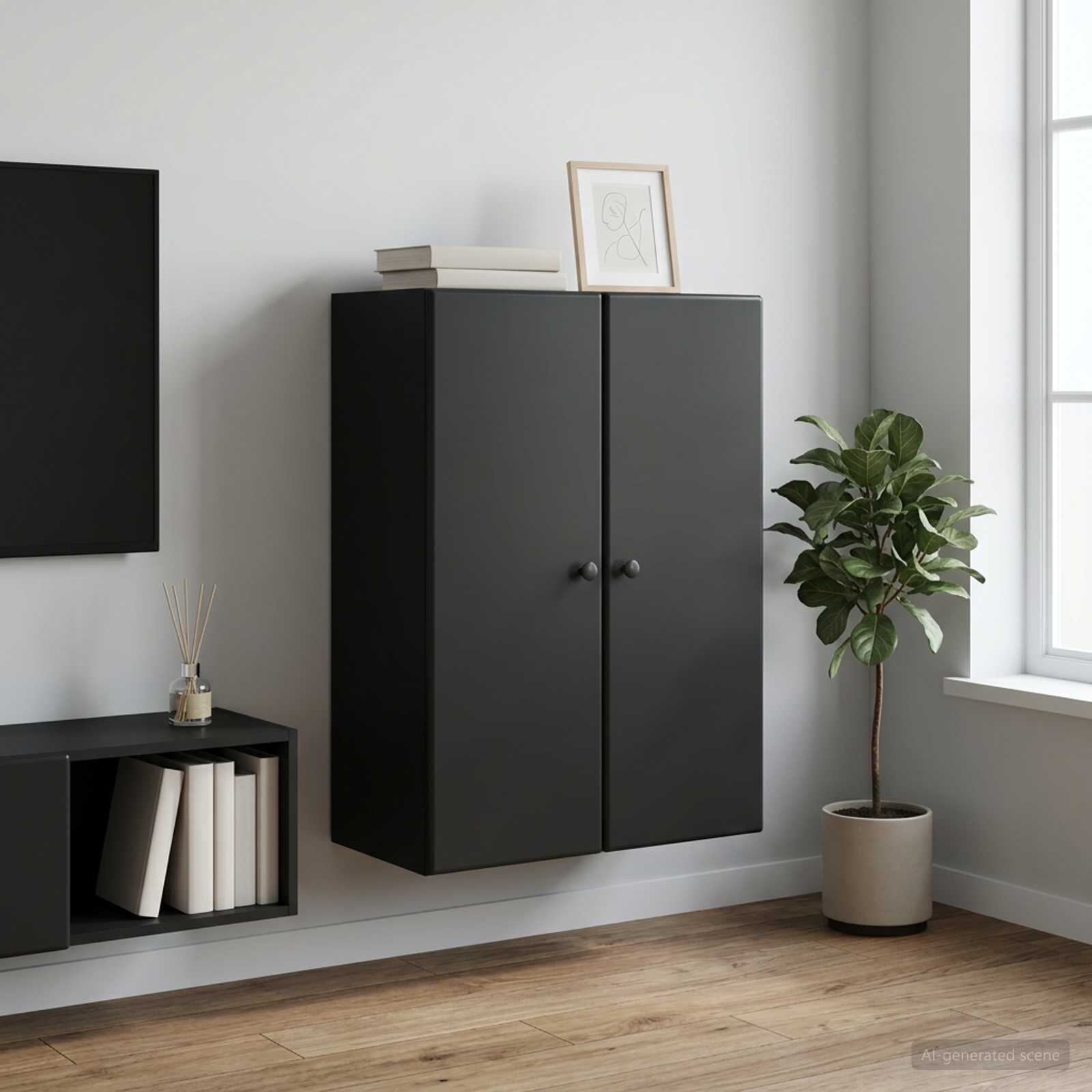 vidaXL Стенно шкафче 66 x 345 x 90 см Инженерна дървесина Черно