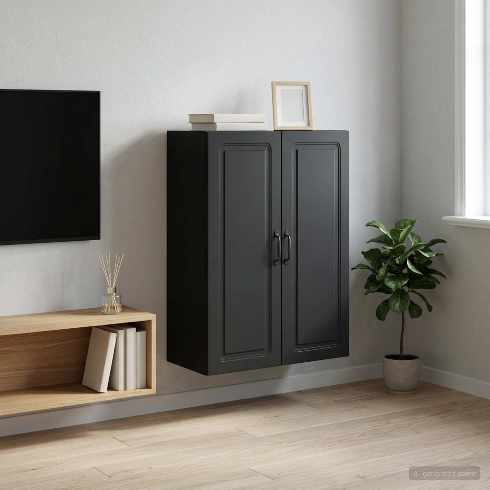 vidaXL Стенно шкафче 66 x 345 x 90 см Инженерна дървесина Черно