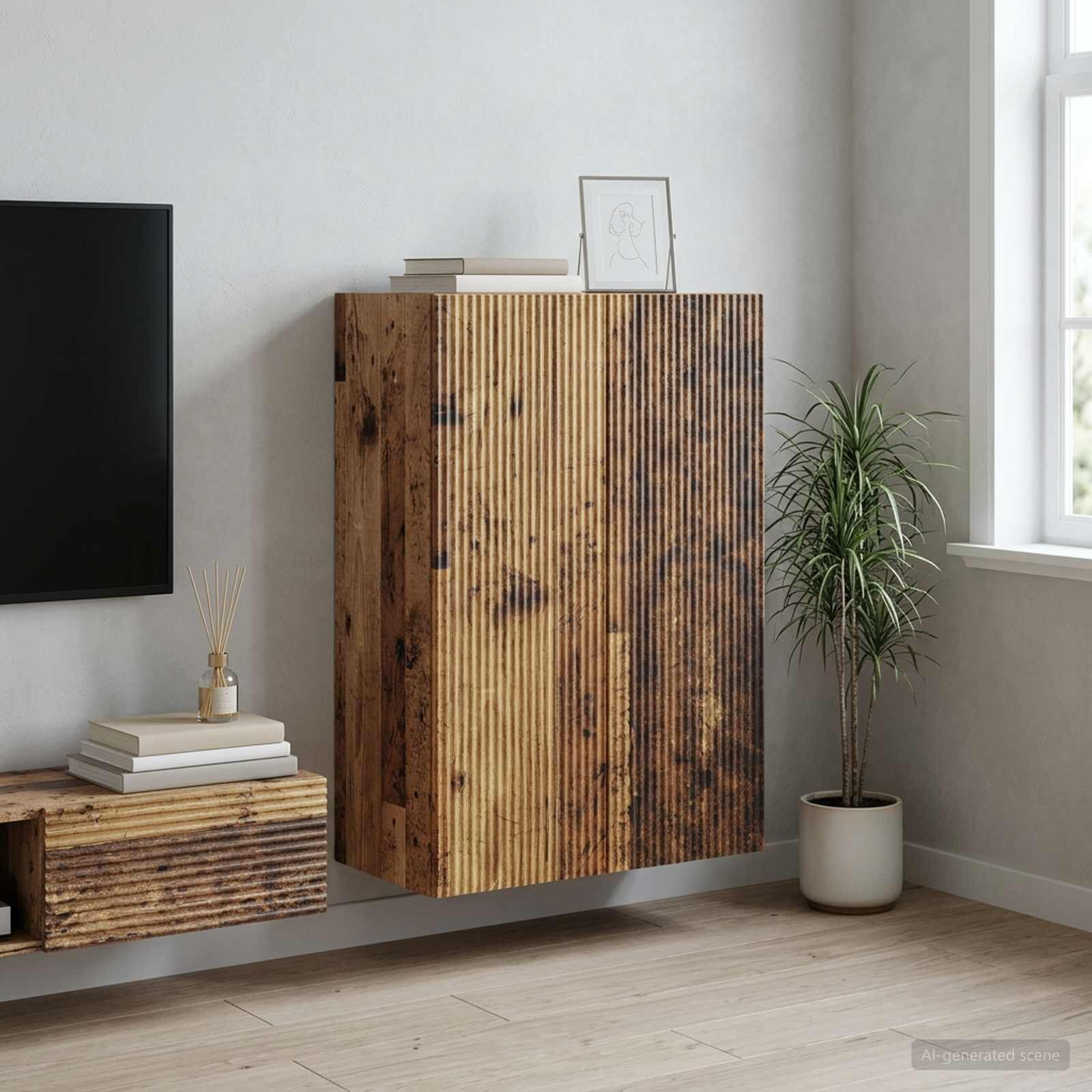 vidaXL Стенно шкафче 66 x 345 x 90 см Инженерна дървесина Старо дърво