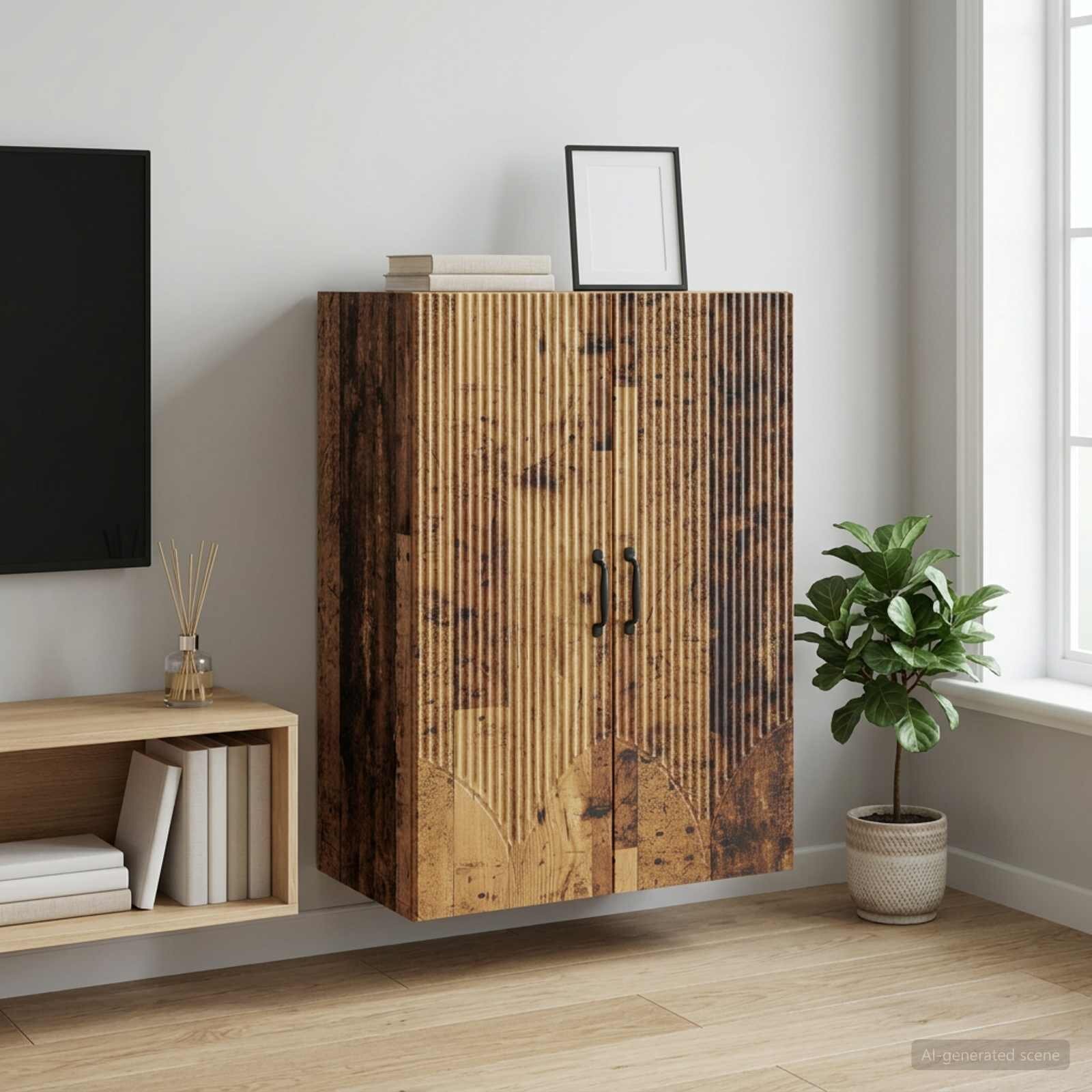vidaXL Стенно шкафче 66 x 345 x 90 см Инженерна дървесина Старо дърво